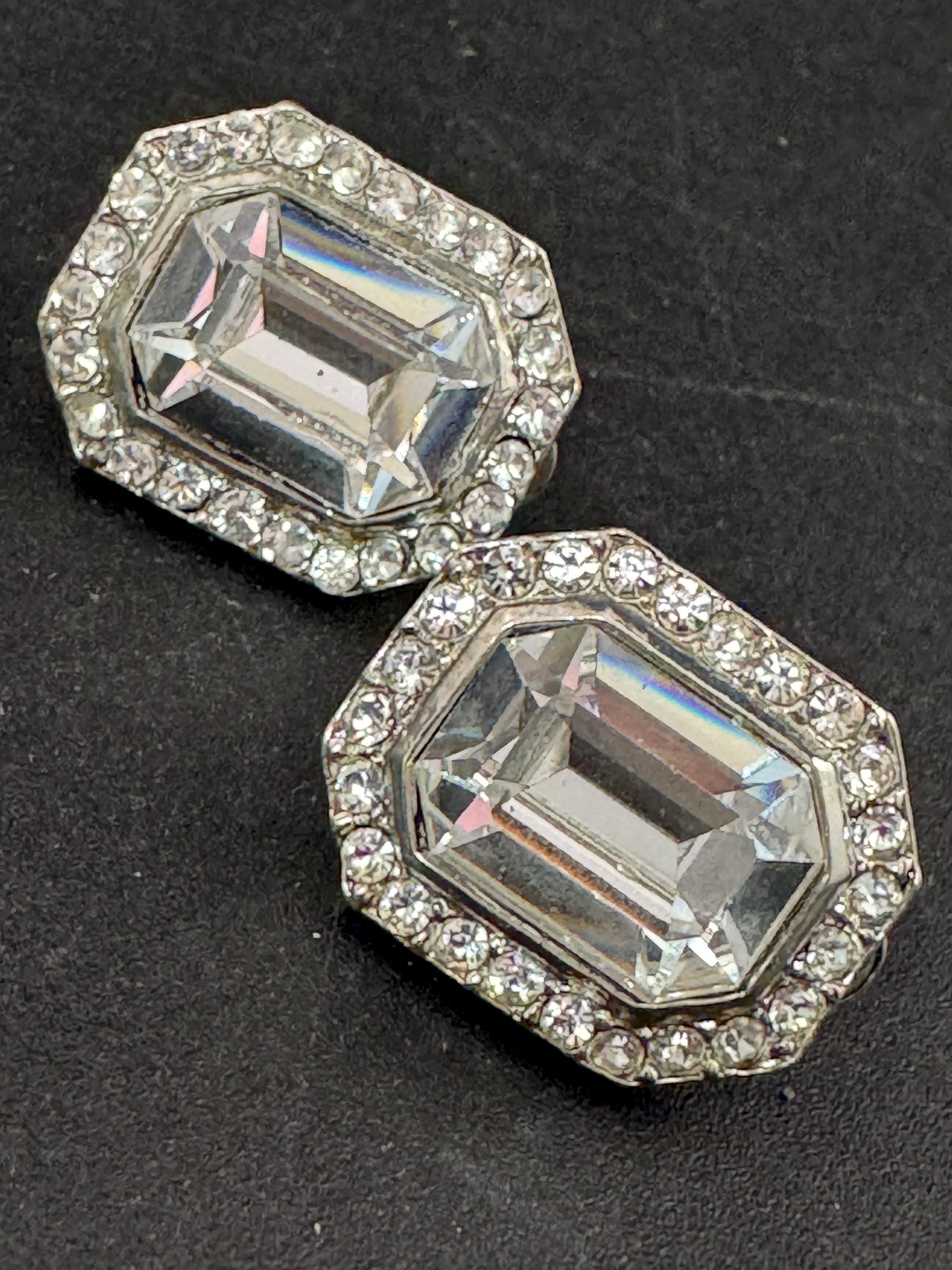 2cm clear Swarovski crystal octagon clip on earrings 1980s