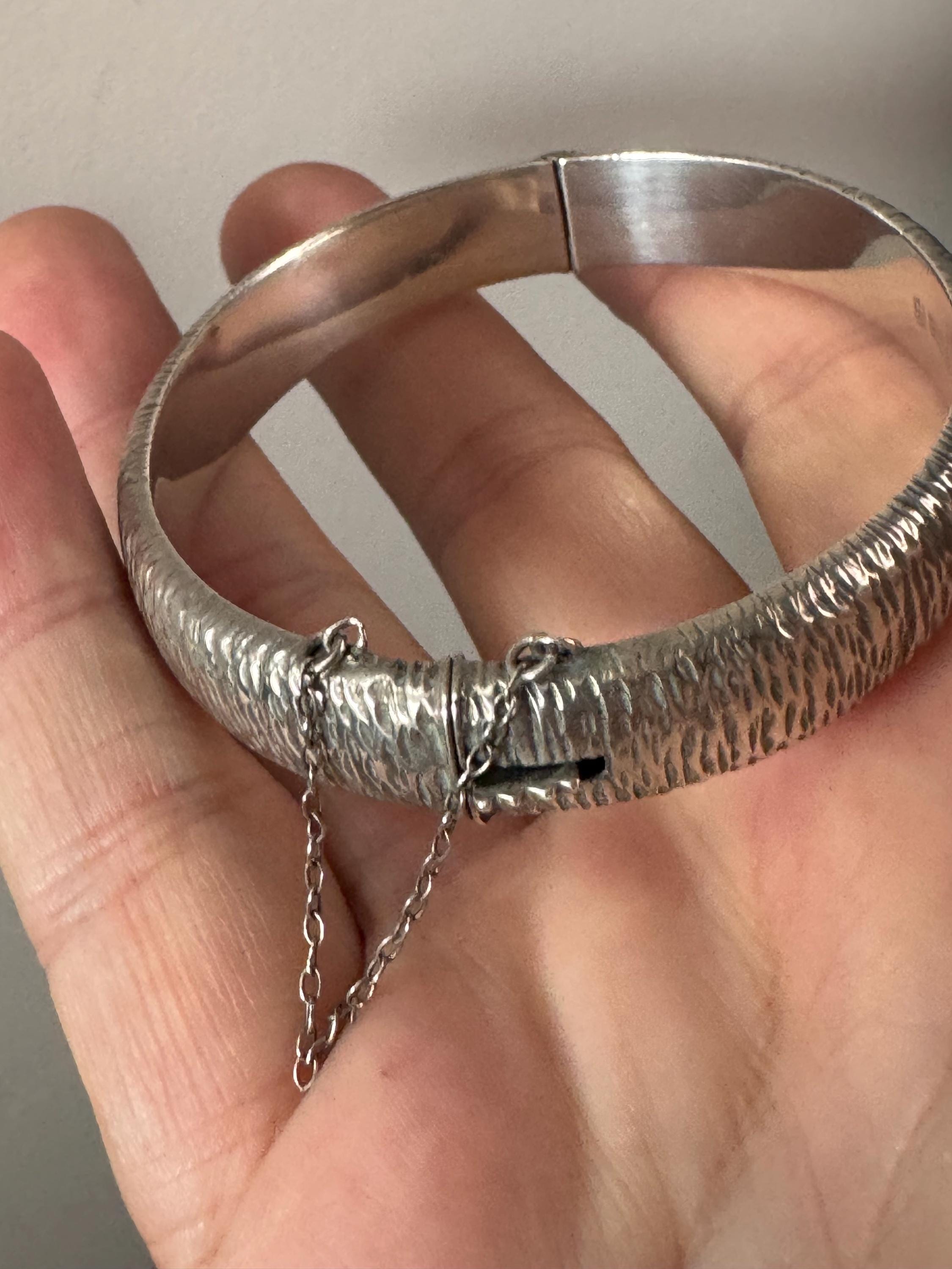 Wide wrist 1969 Sterling silver 12mm wide modernist bark bangle Birmingham hallmarks 13.6 grams
