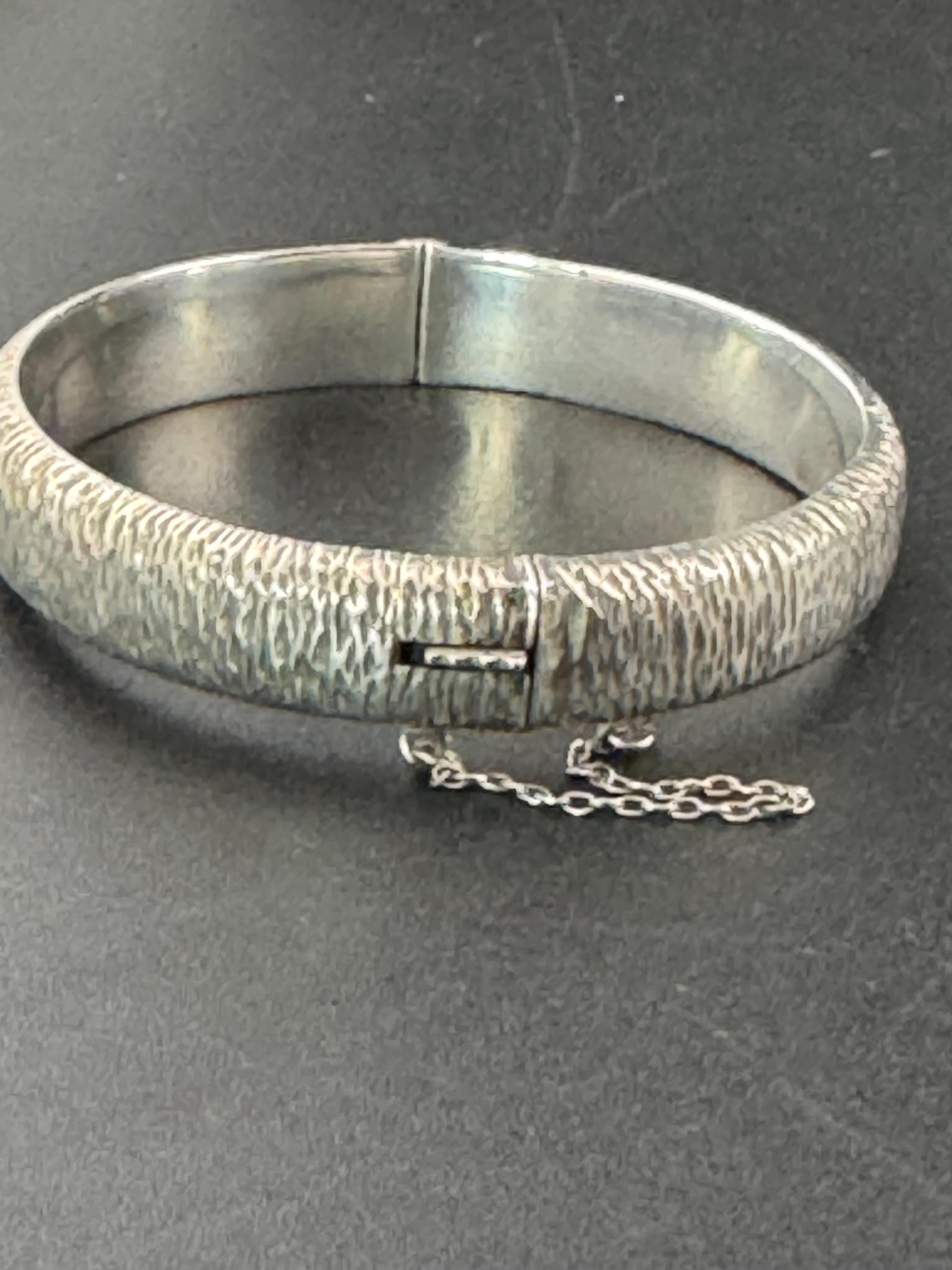 Wide wrist 1969 Sterling silver 12mm wide modernist bark bangle Birmingham hallmarks 13.6 grams