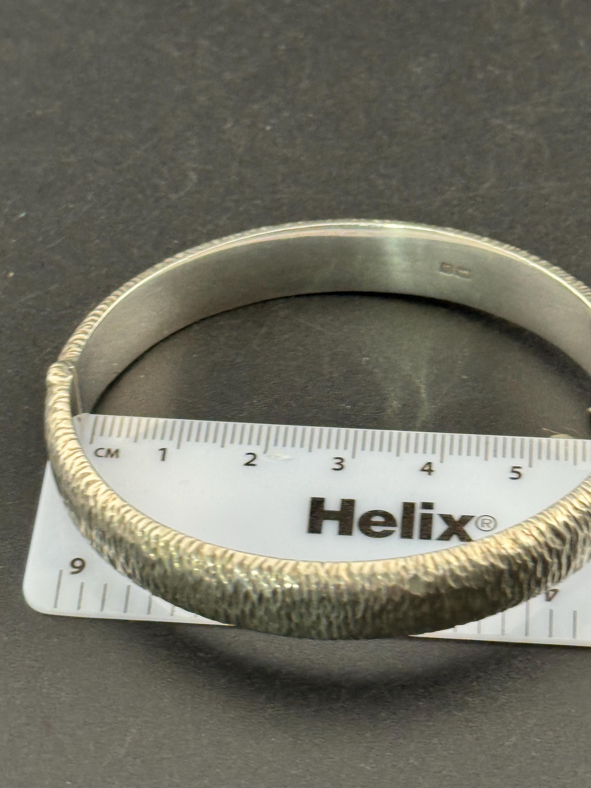 Wide wrist 1969 Sterling silver 12mm wide modernist bark bangle Birmingham hallmarks 13.6 grams