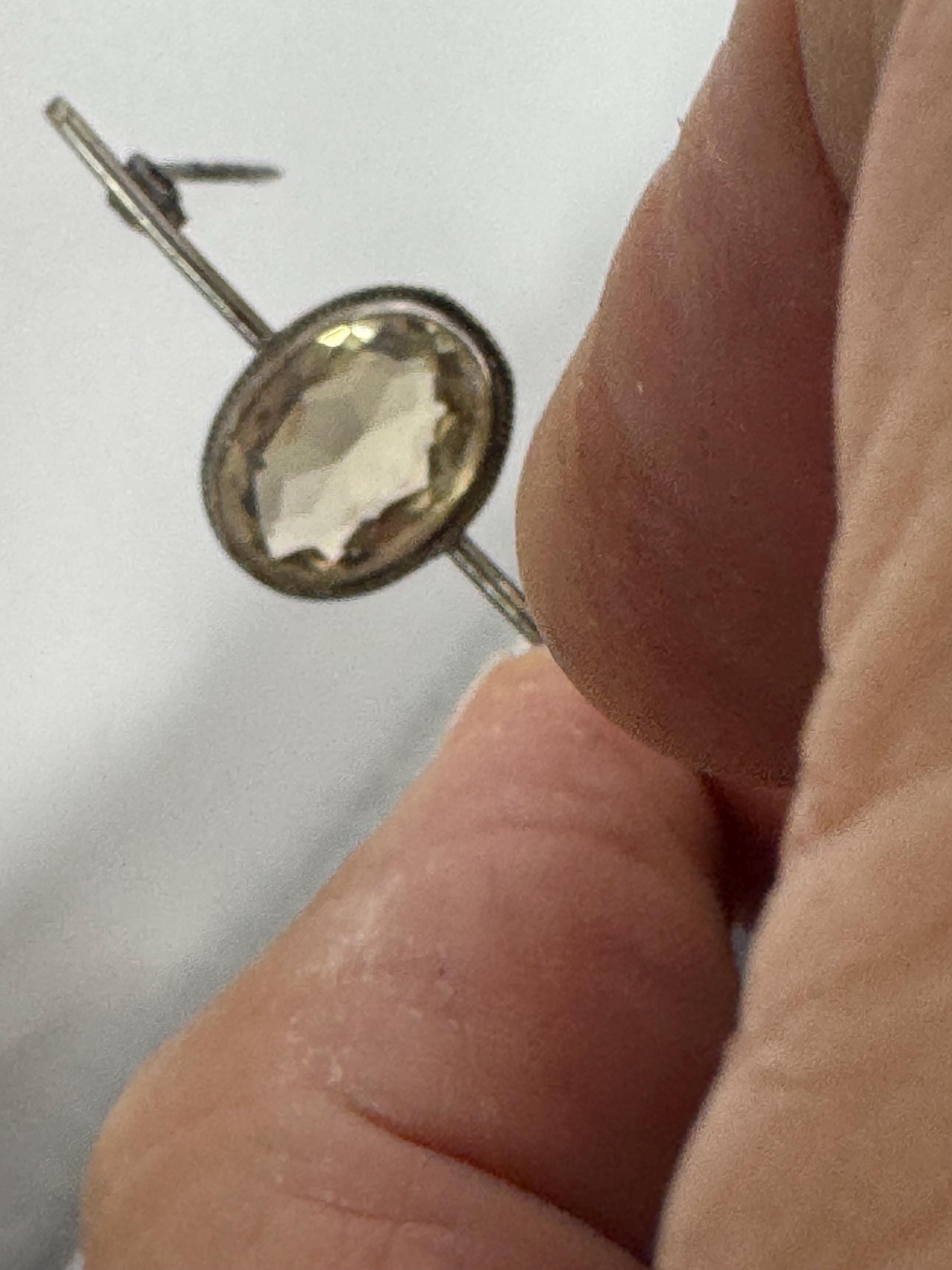 Vintage Victorian silver white metal pale citrine bar pin brooch 4cm