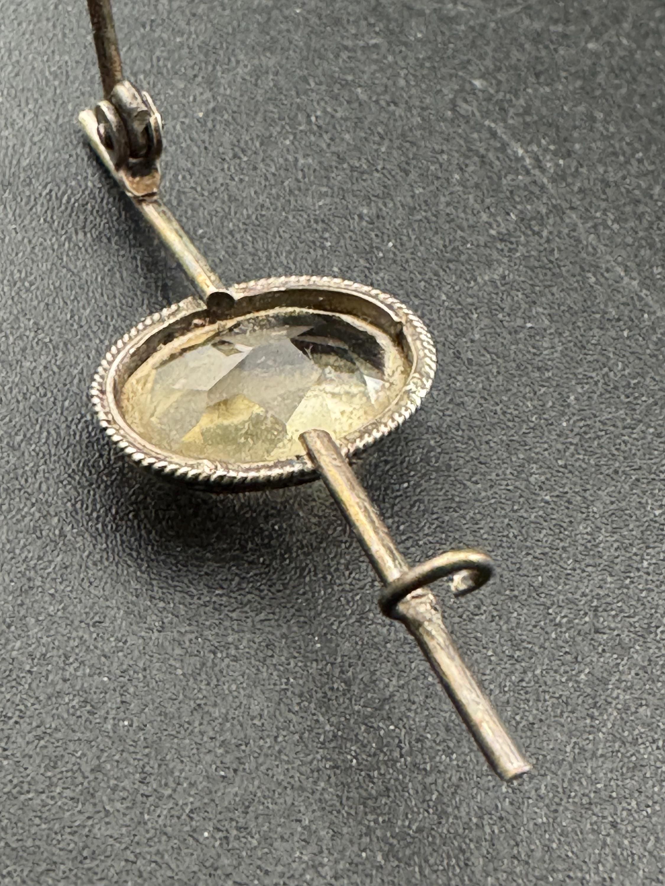 Vintage Victorian silver white metal pale citrine bar pin brooch 4cm
