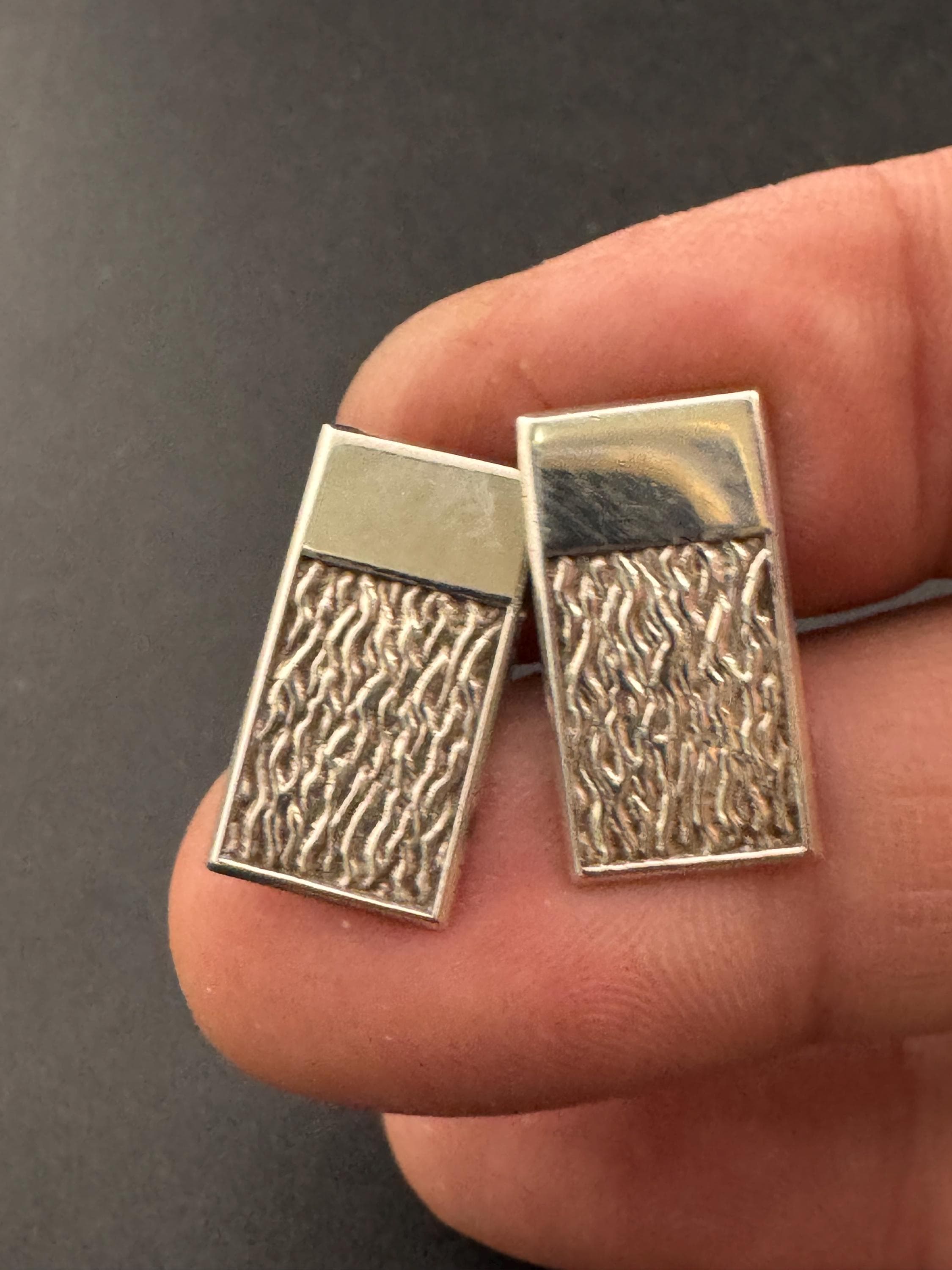 1970s 925 Vintage Modernist Sterling silver mens bark cufflinks