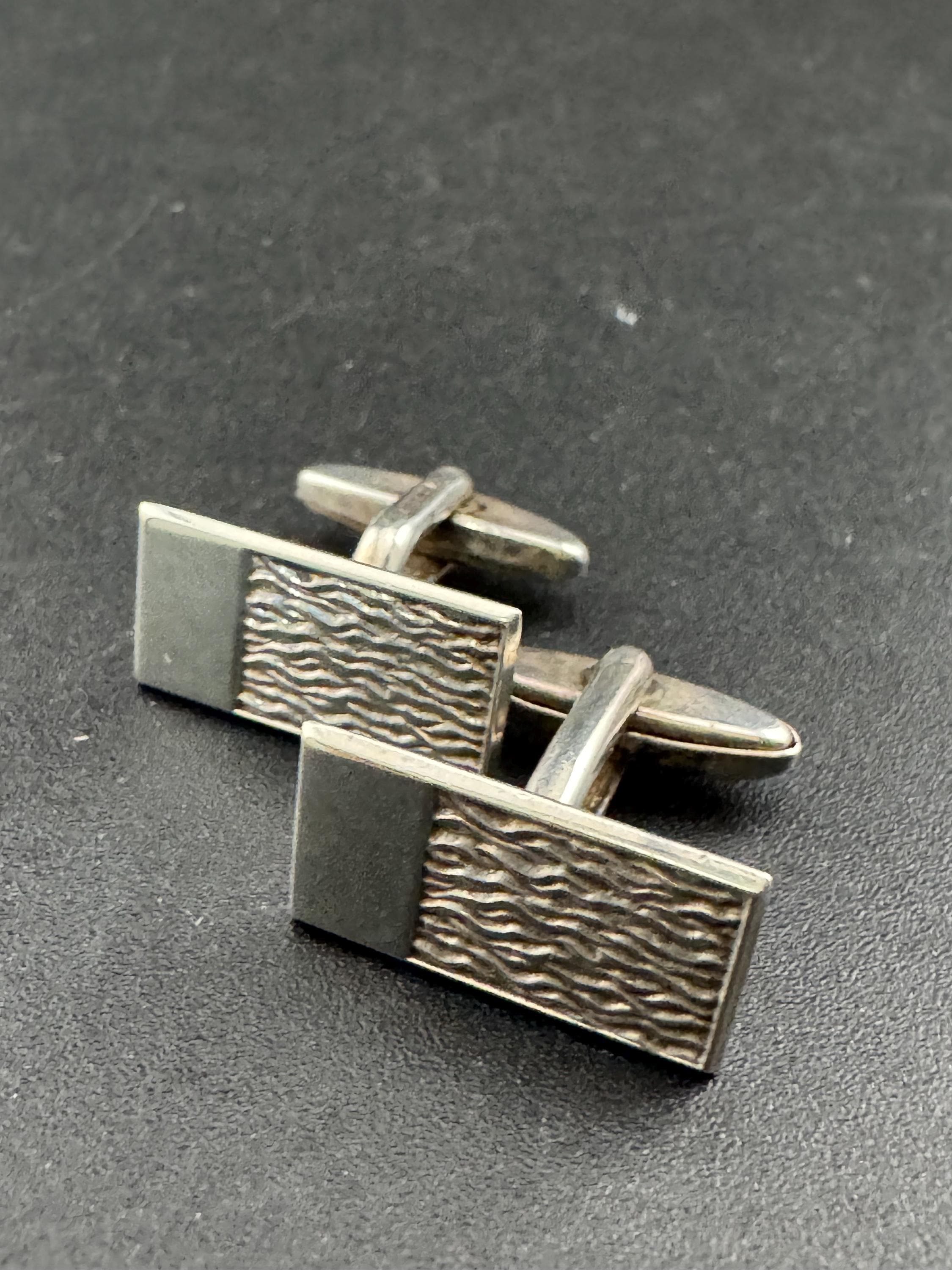 1970s 925 Vintage Modernist Sterling silver mens bark cufflinks