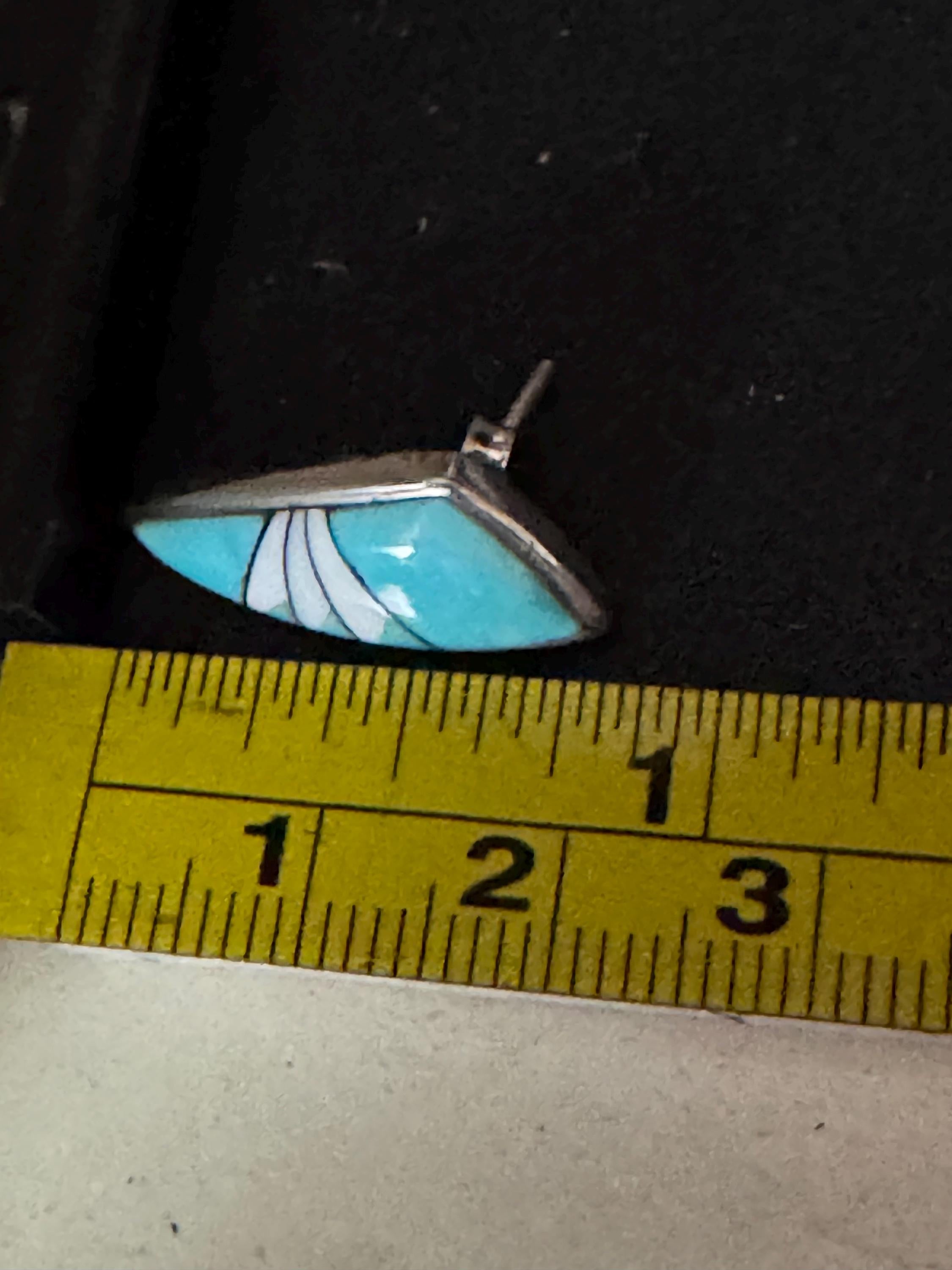 Vintage weighty modernist bright turquoise blue triangular pierced stud earrings 925 sterling silver 4.8 grams