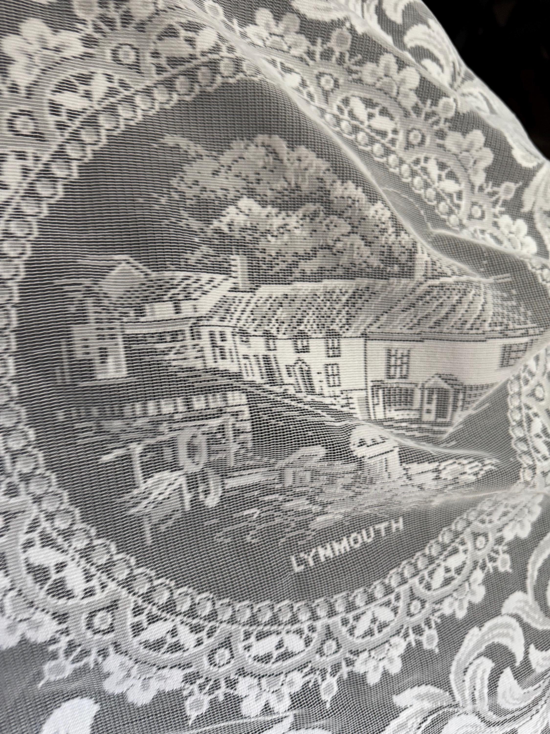 Devon machine lace Souvenir tourist tablecloth white 110cm square,  Devonshire vintage linens
