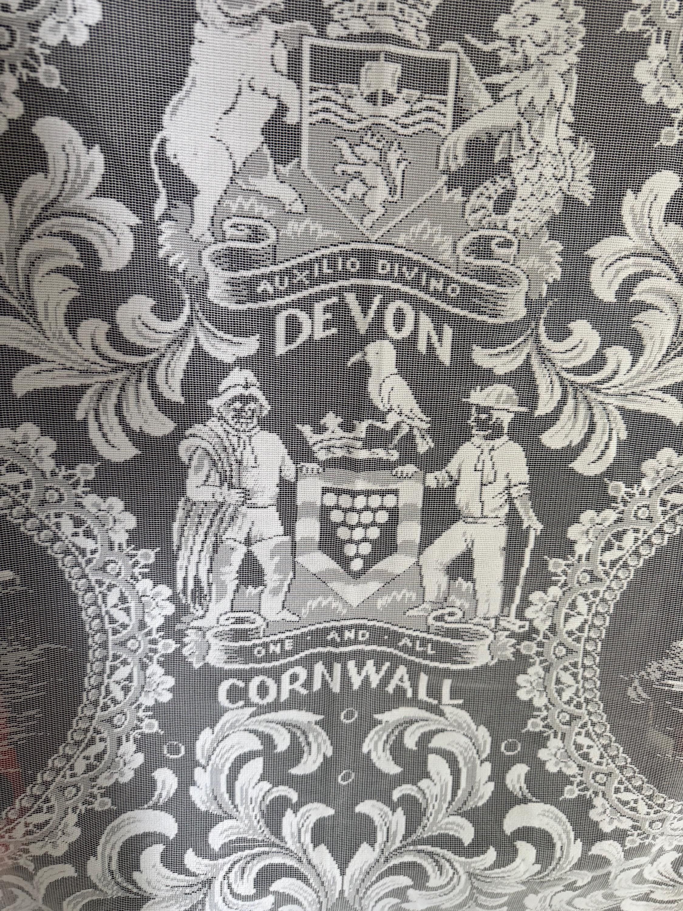 Devon machine lace Souvenir tourist tablecloth white 110cm square,  Devonshire vintage linens