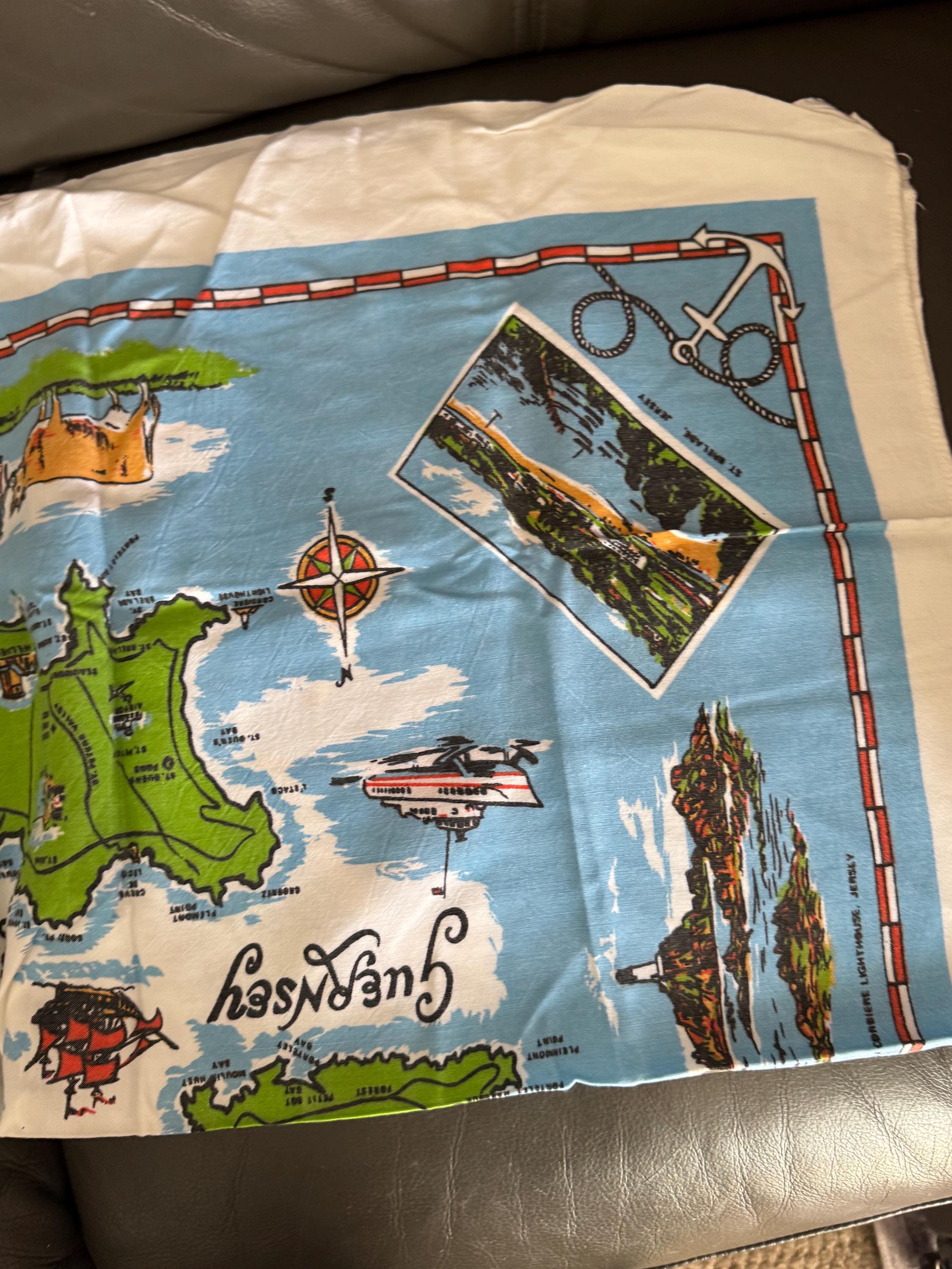 Vintage Channel Islands Souvenir Tablecloth: Jersey, Guernsey, Alderney, Sark