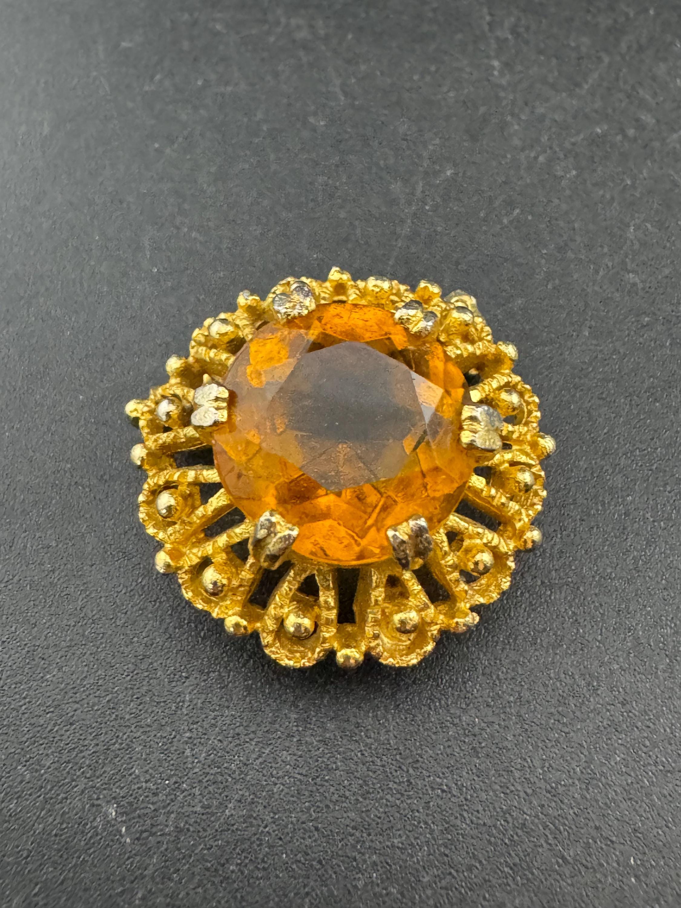 vintage citrine amber orange glass cabuchon glass brooch and pendant , floral