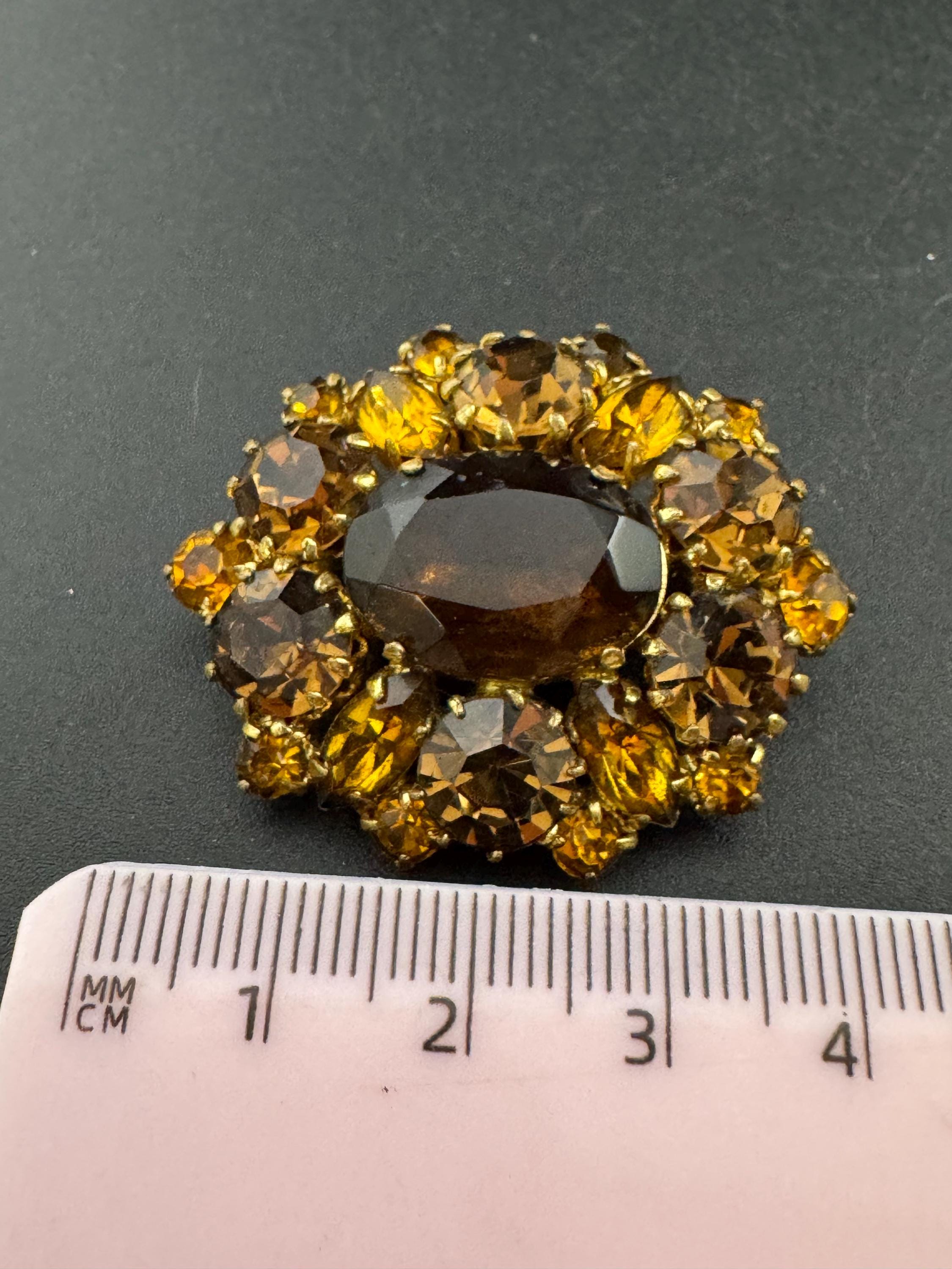 vintage orange citrine and brown cognac glass open back brooch 1950s