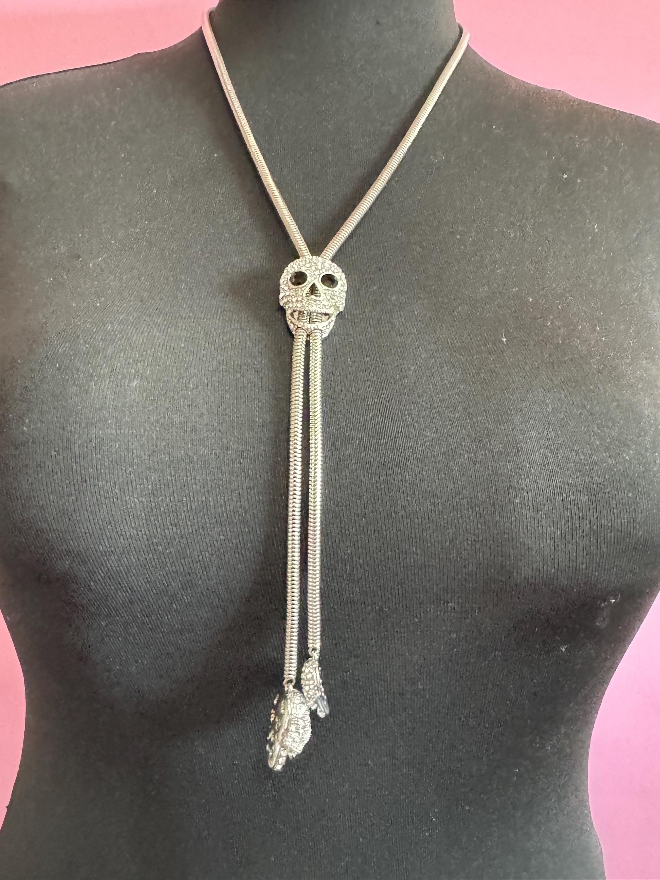 Butler & Wilson Diamanté Skull Bolo Necklace - Halloween Jewelry