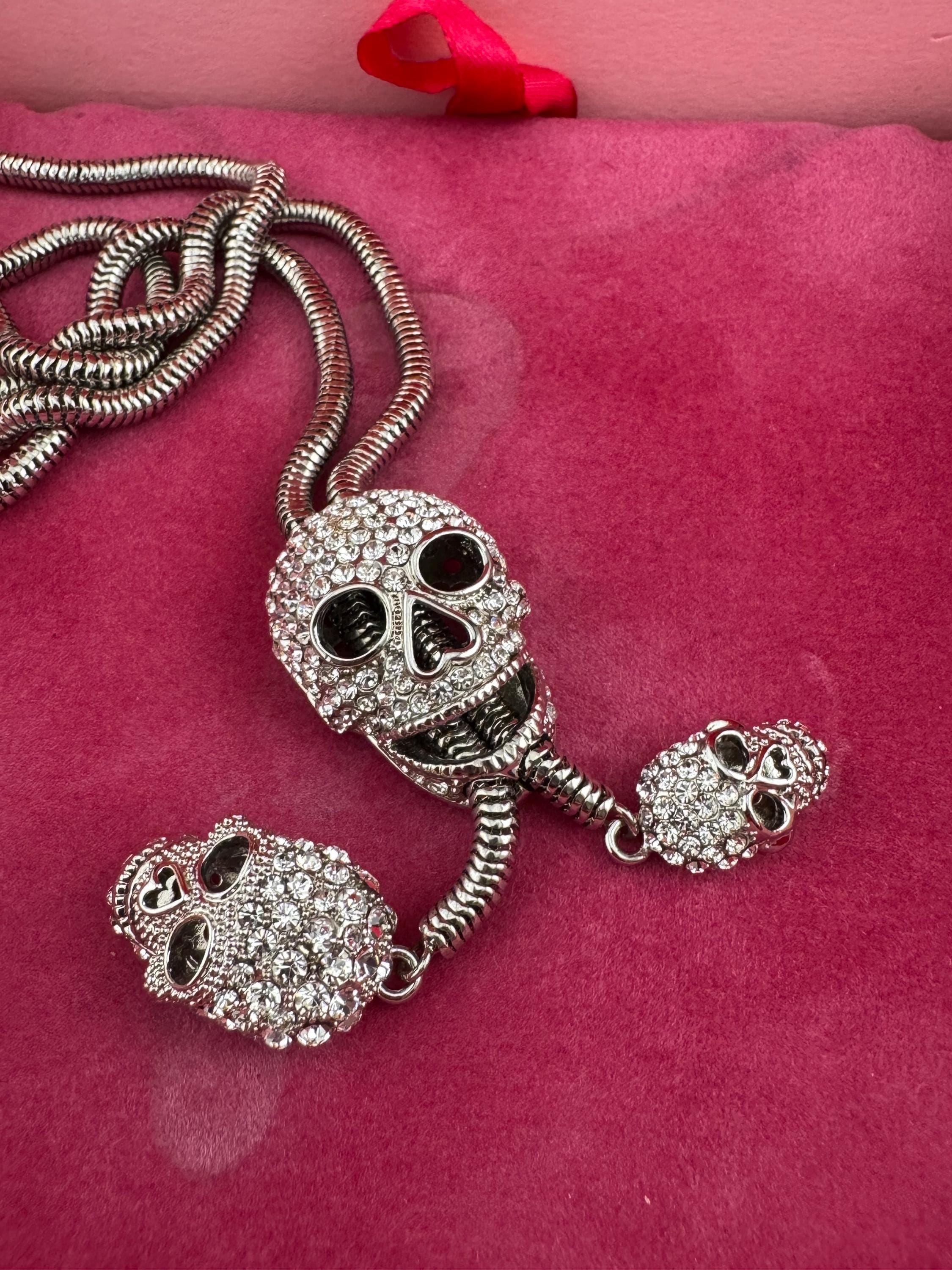 Butler & Wilson Diamanté Skull Bolo Necklace - Halloween Jewelry