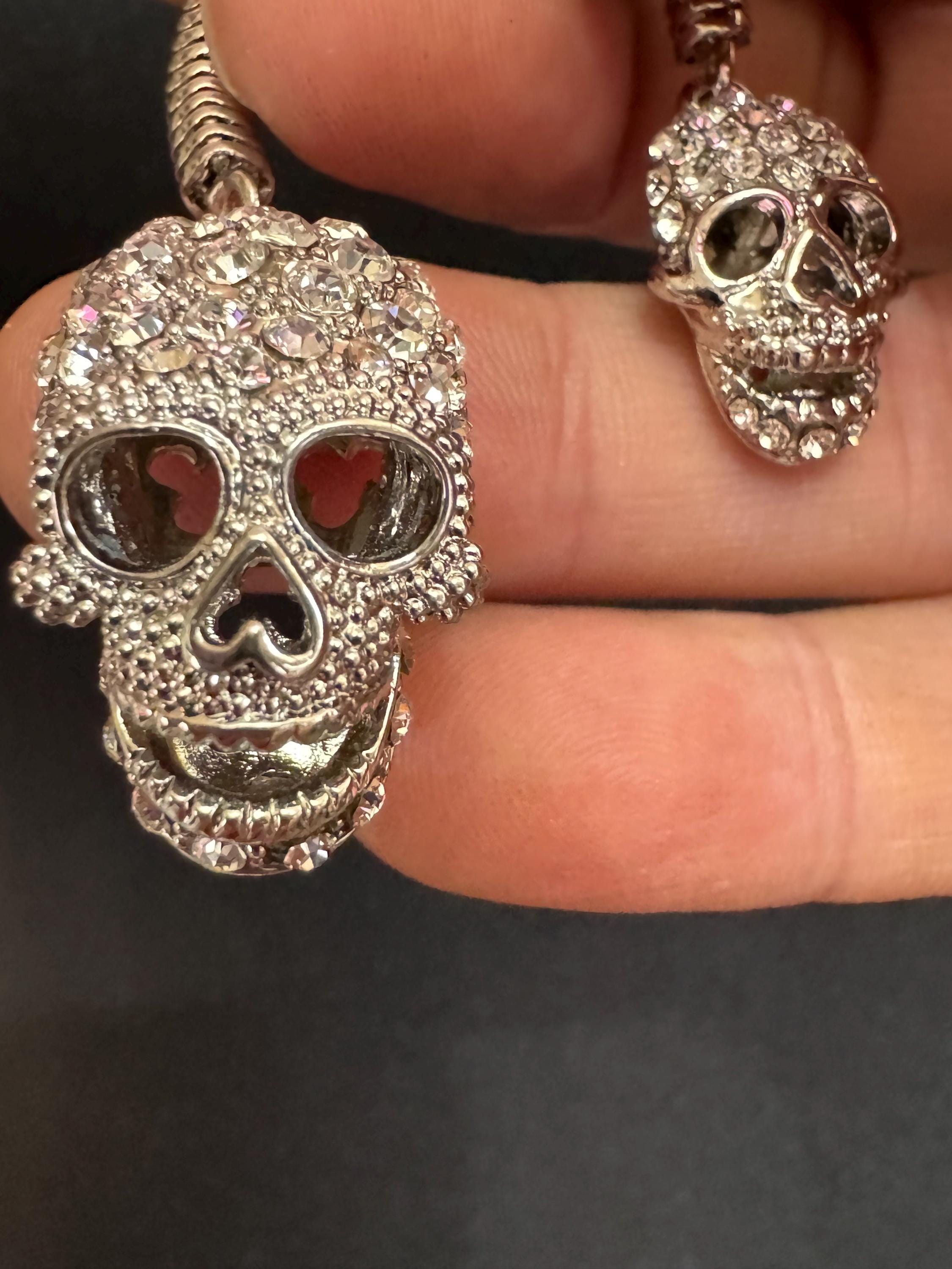 Butler & Wilson Diamanté Skull Bolo Necklace - Halloween Jewelry