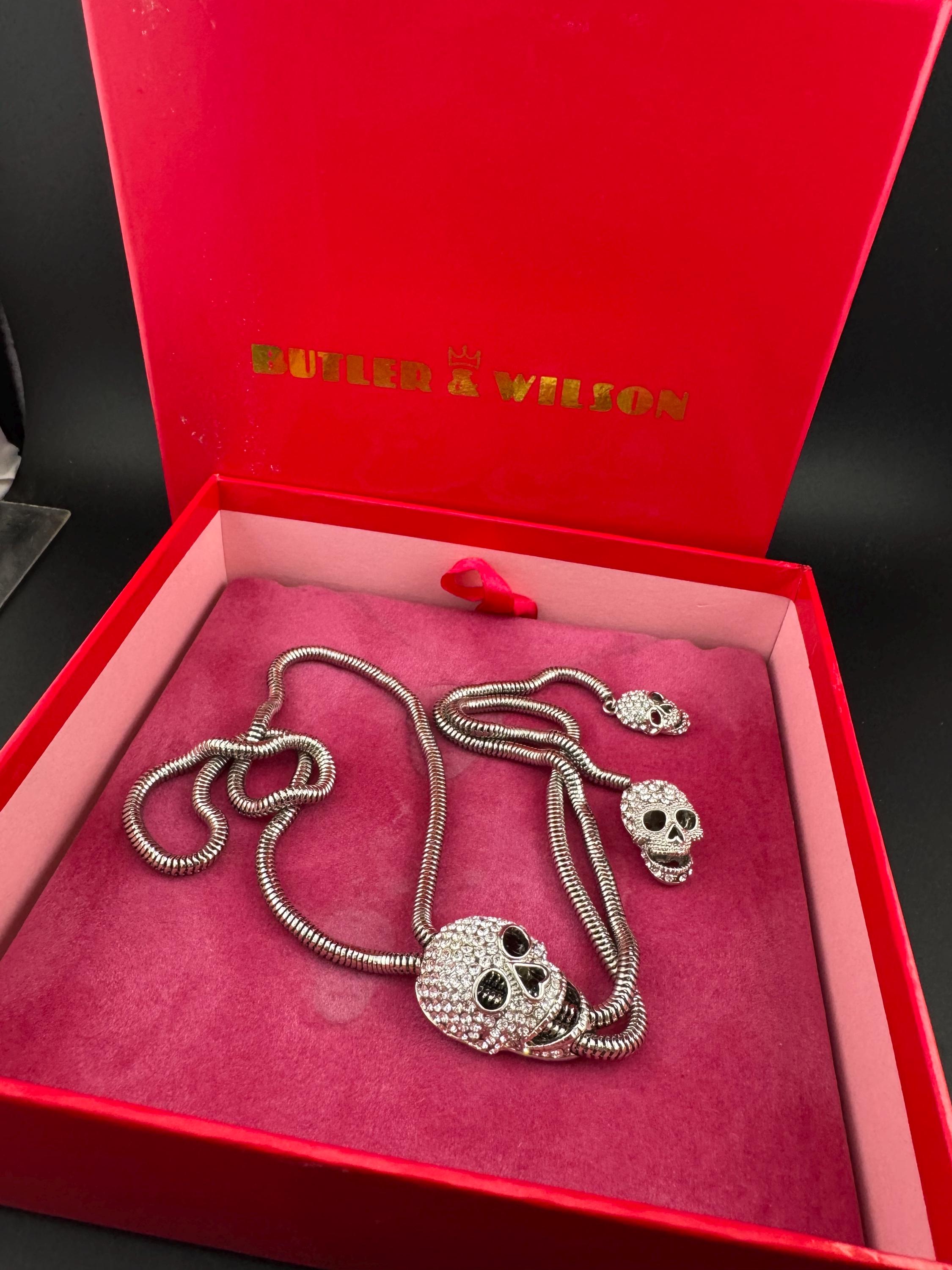 Butler & Wilson Diamanté Skull Bolo Necklace - Halloween Jewelry