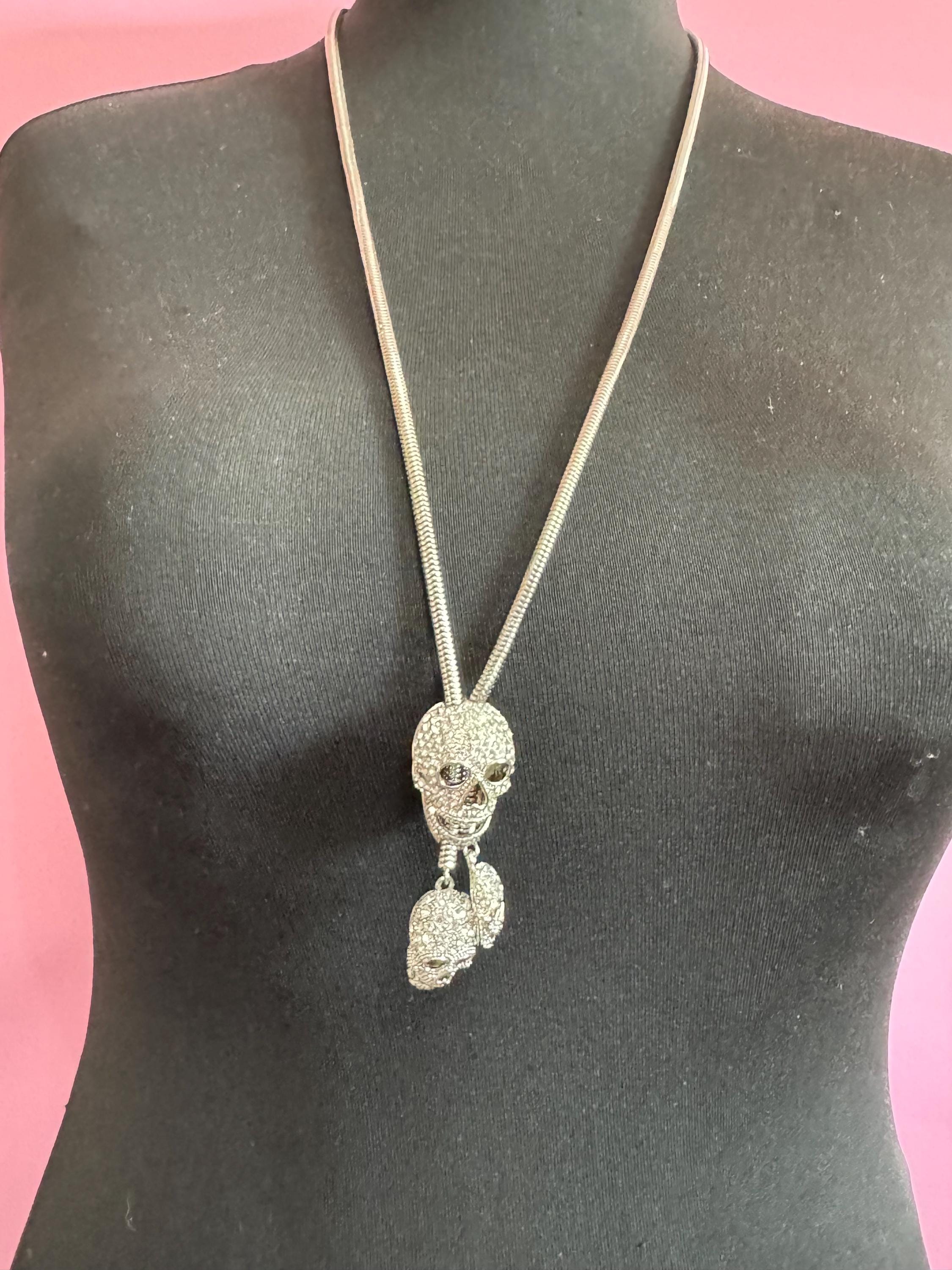 Butler & Wilson Diamanté Skull Bolo Necklace - Halloween Jewelry