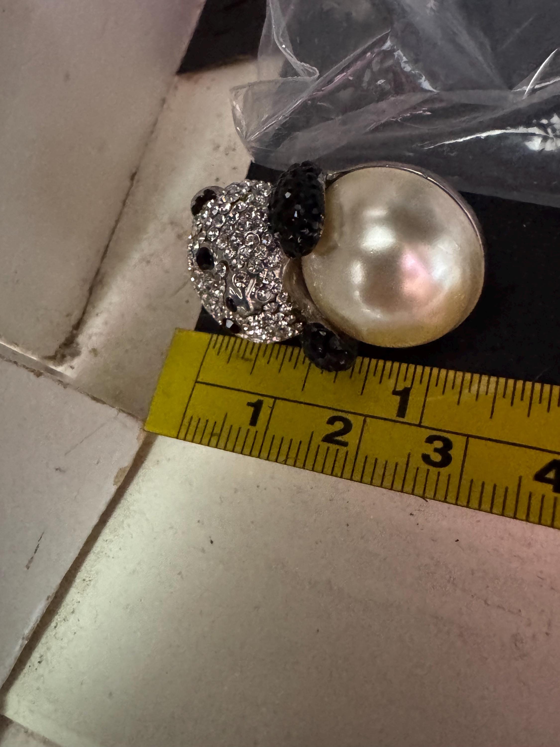 signed butler & Wilson novelty faux pearl diamanté rhinestone panda bear brooch lapel pin, boxed