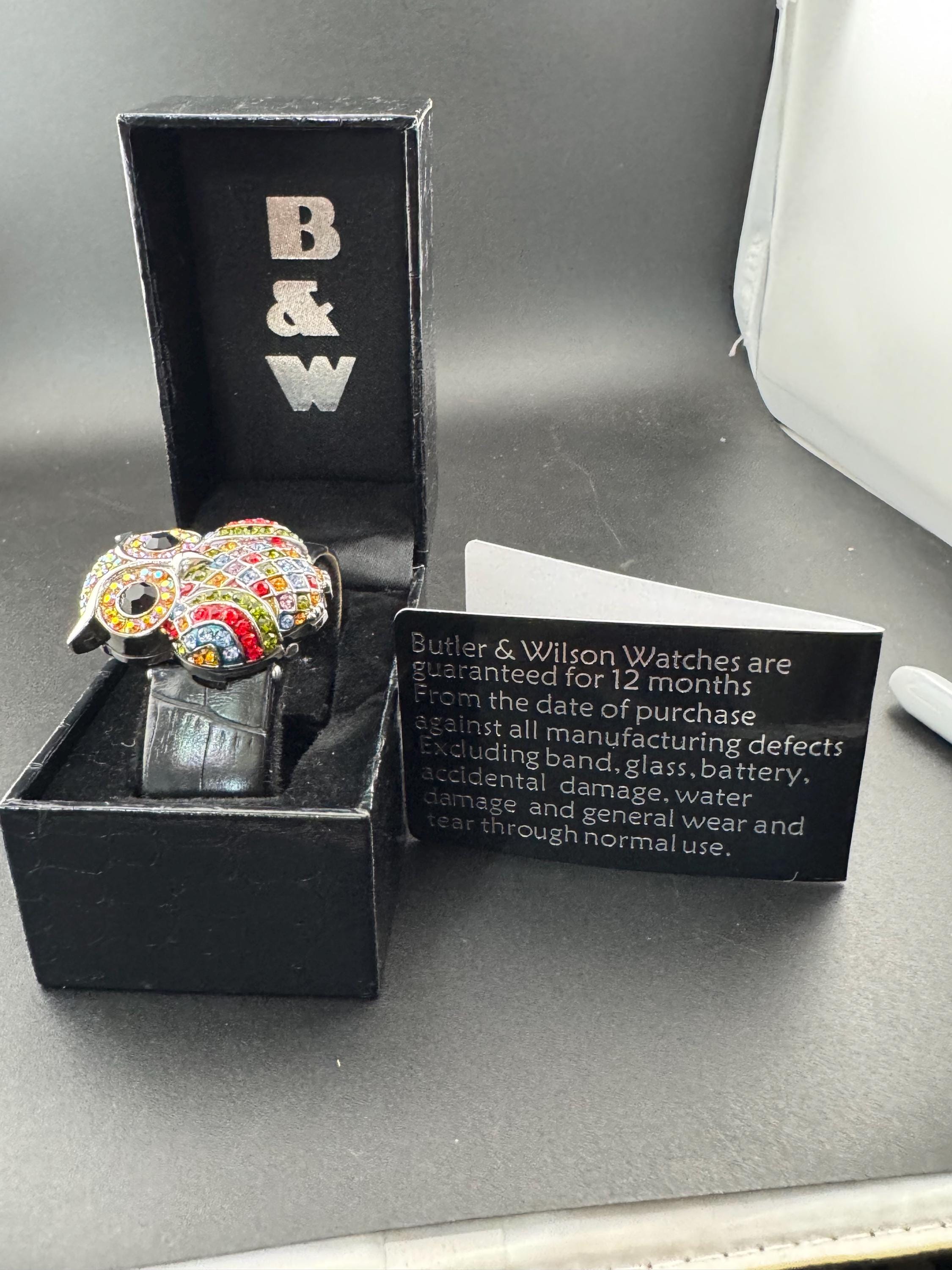 retro butler and Wilson rhinestone owl watch no battery , original box