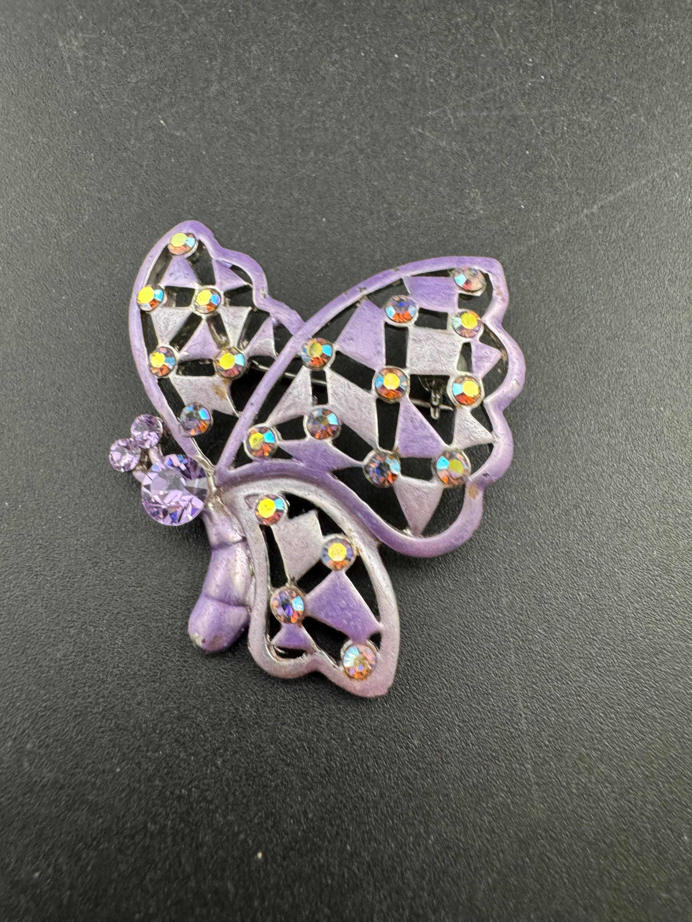 Vintage purple enamel and Rhinestone Butterfly Brooch