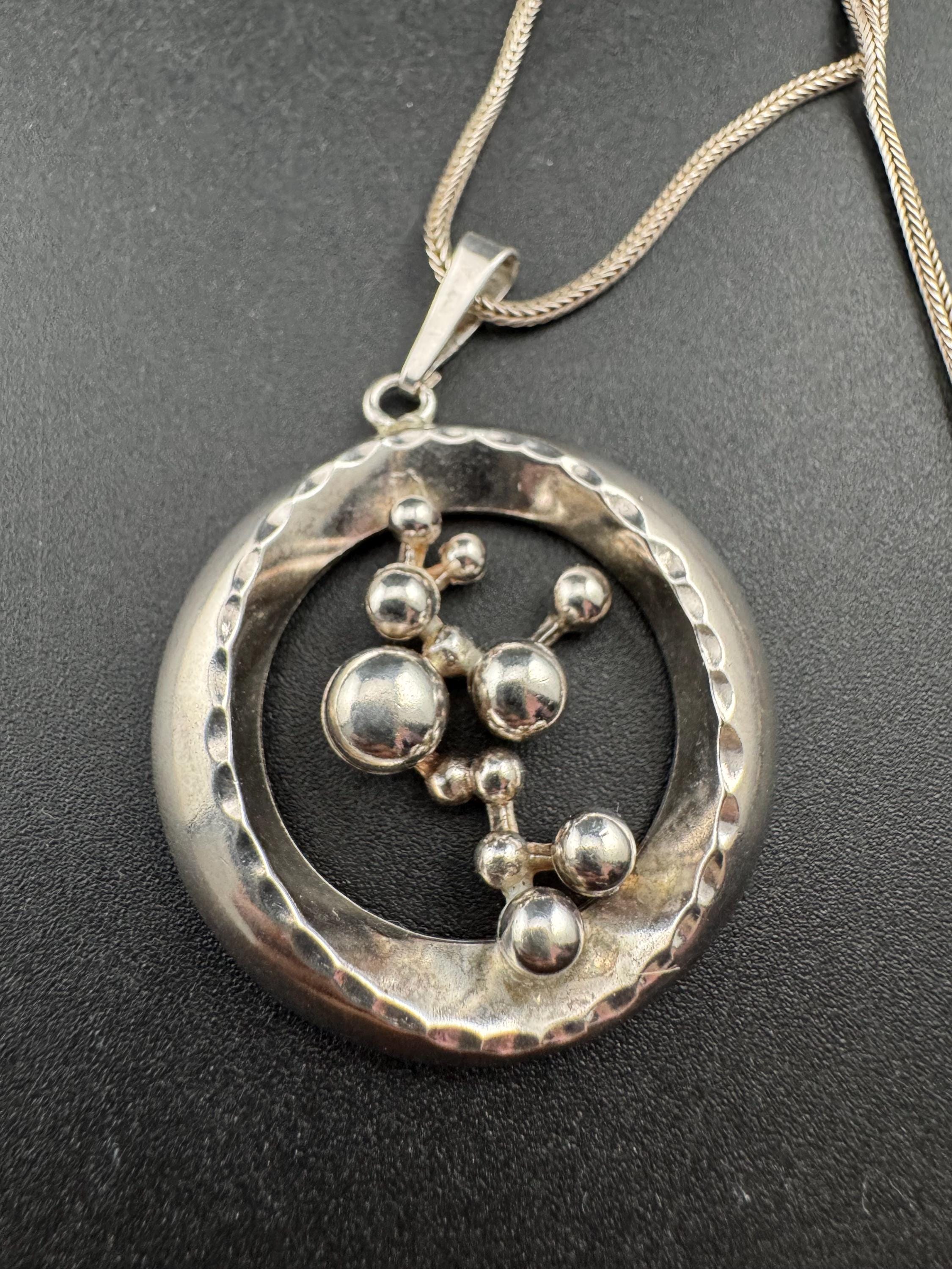 Signed A&D Andreas Daub 925 sterling Silver brutalist modernist ball bead pendant on an 38cm chain