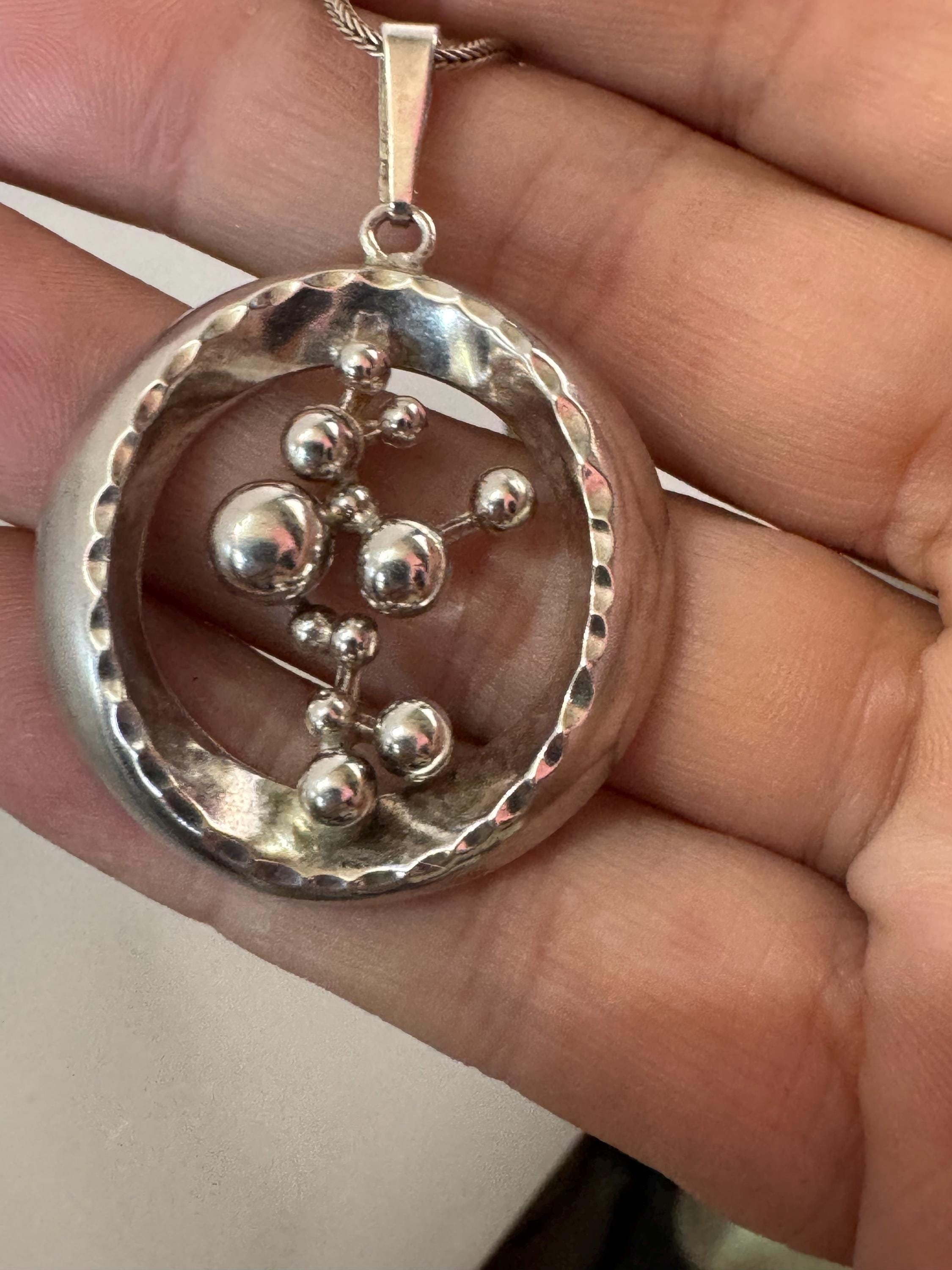 Signed A&D Andreas Daub 925 sterling Silver brutalist modernist ball bead pendant on an 38cm chain