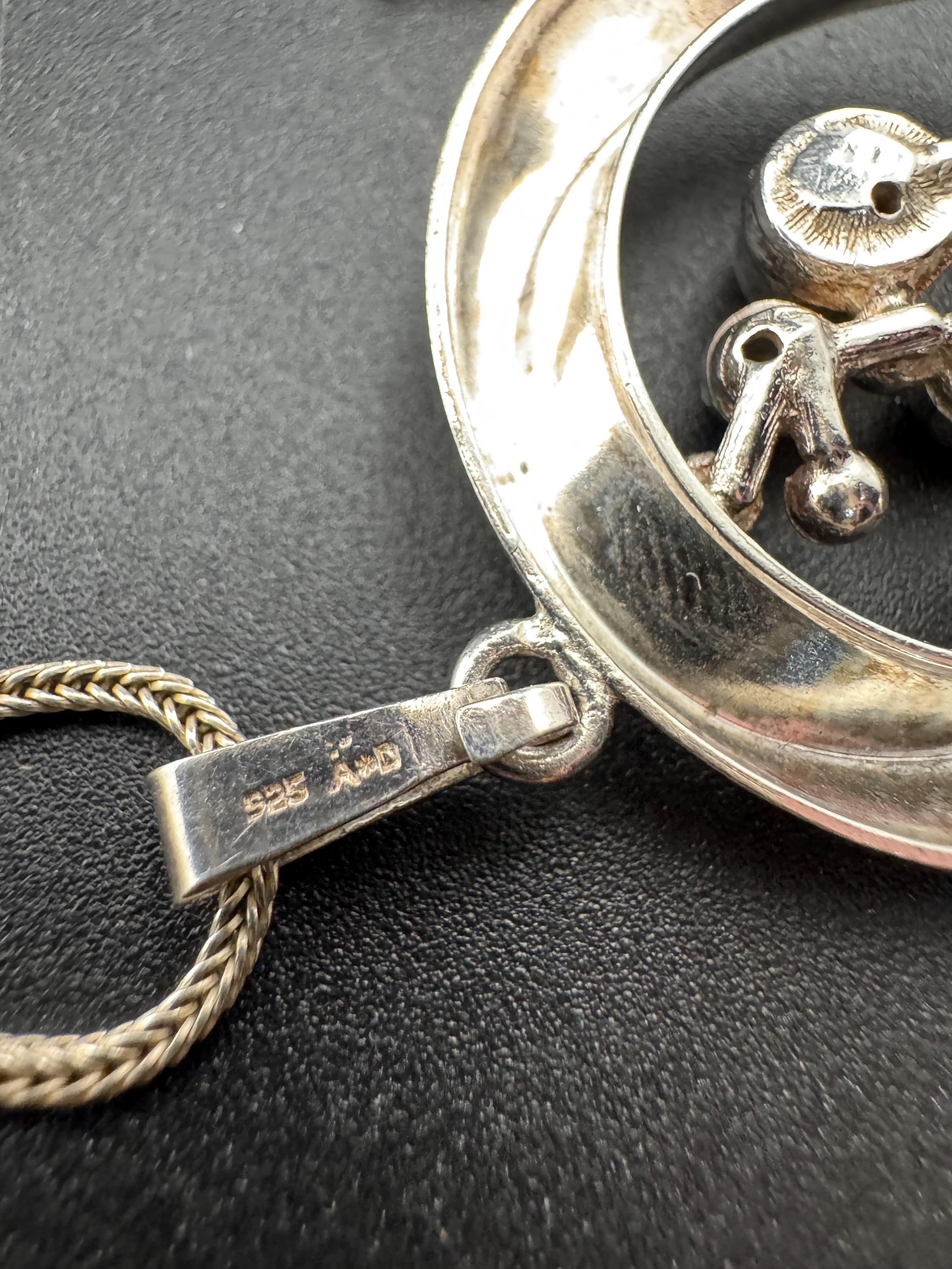 Signed A&D Andreas Daub 925 sterling Silver brutalist modernist ball bead pendant on an 38cm chain
