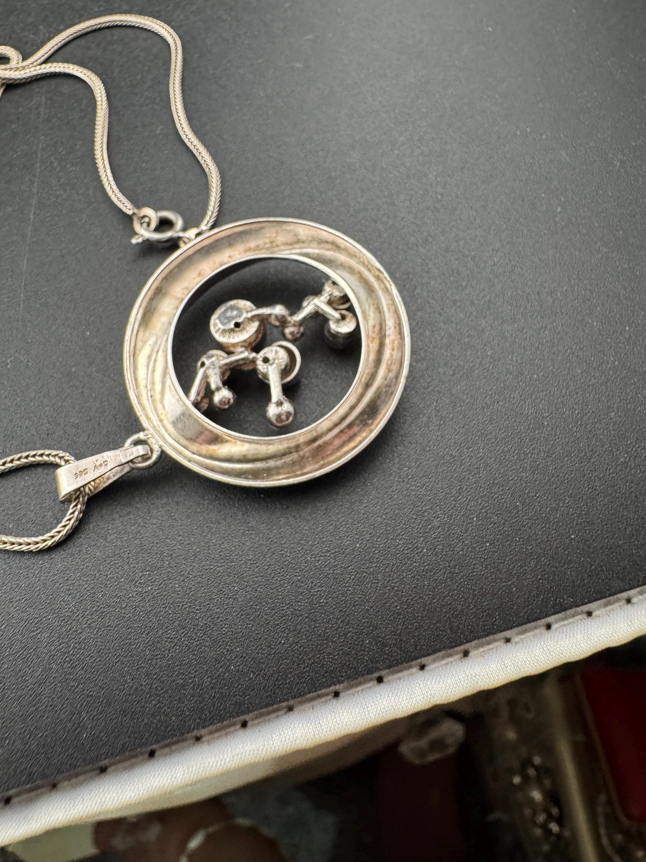 Signed A&D Andreas Daub 925 sterling Silver brutalist modernist ball bead pendant on an 38cm chain