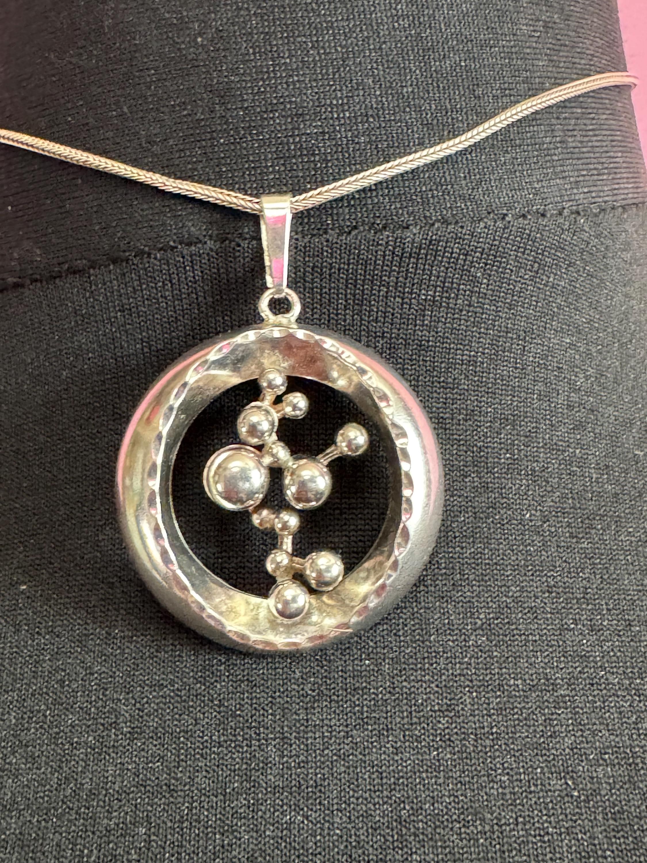Signed A&D Andreas Daub 925 sterling Silver brutalist modernist ball bead pendant on an 38cm chain