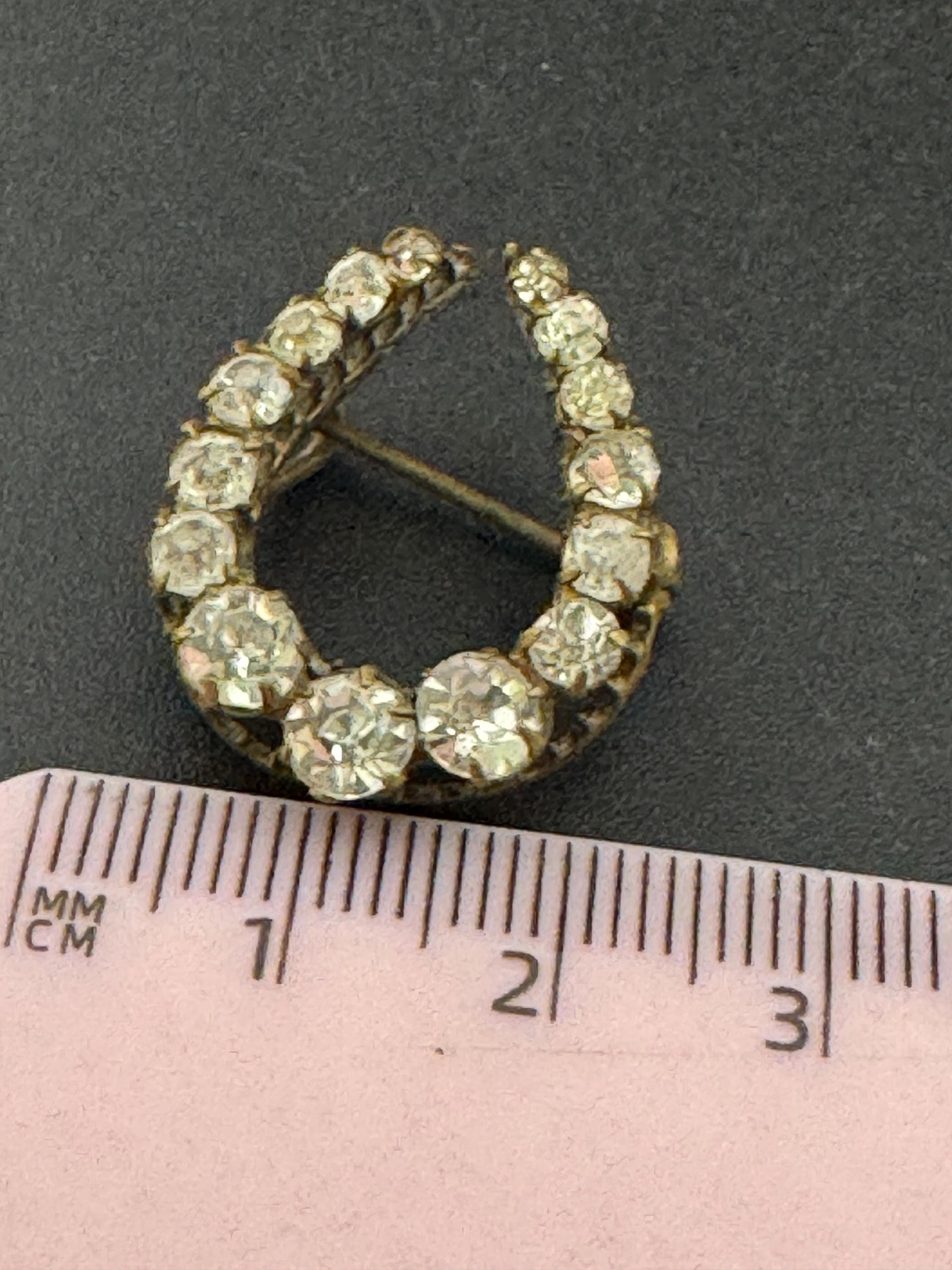 Antique Edwardian lucky horseshoe brooch clear paste with a c clasp