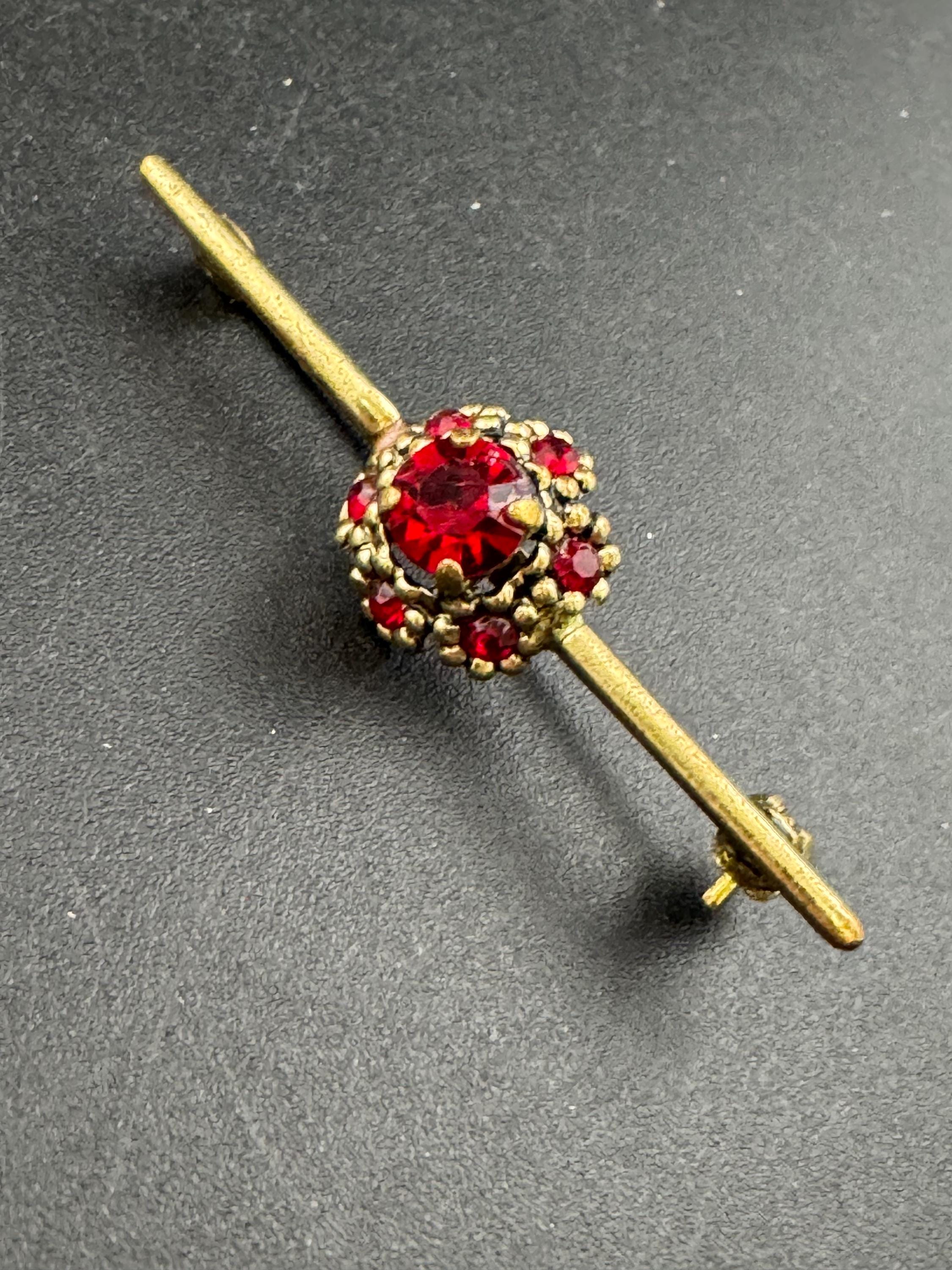 Antique Ruby red paste rhinestone bar Brooch Victorian