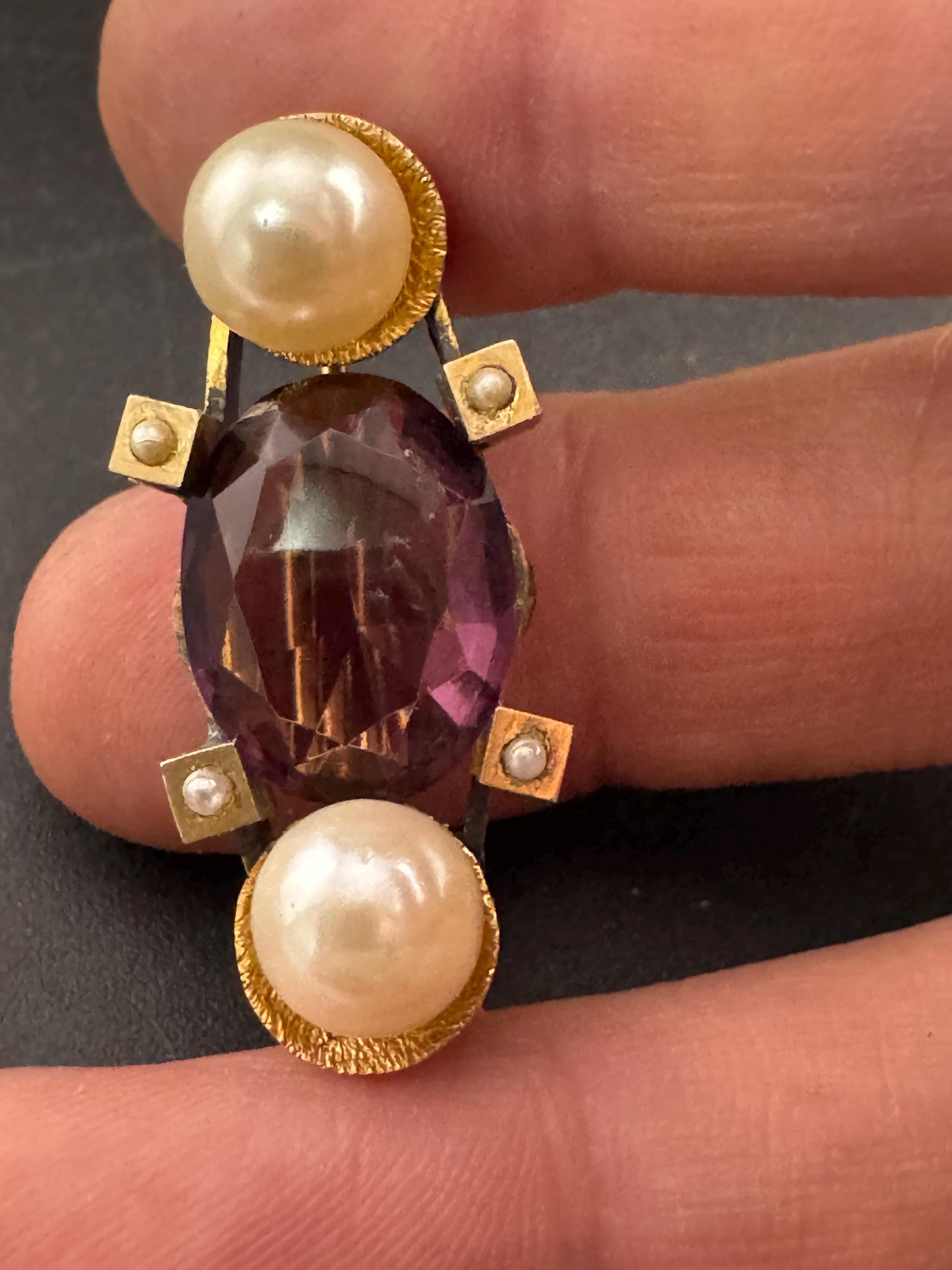 Antique amethyst purple glass and pearl brooch , as found