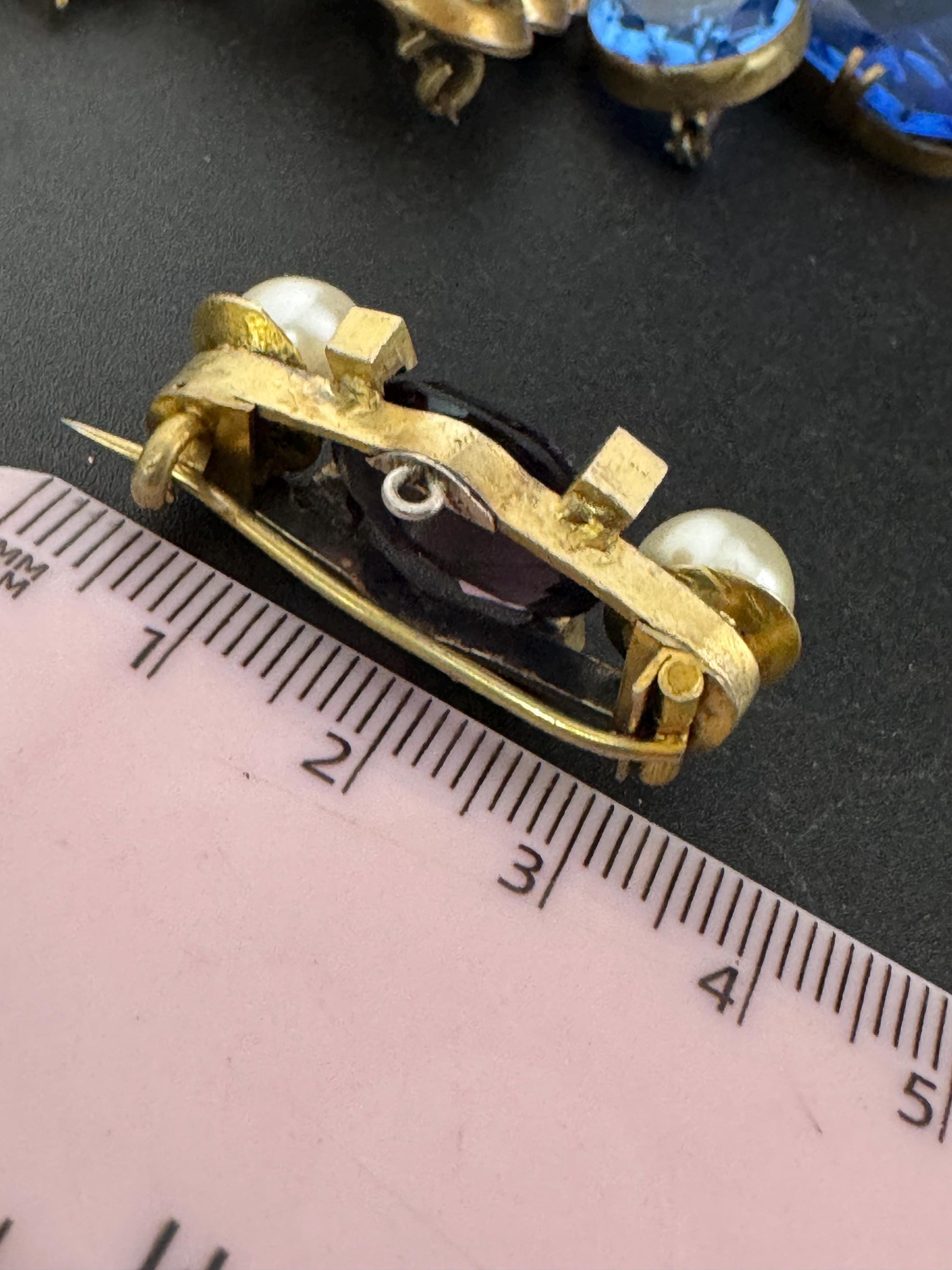 Antique amethyst purple glass and pearl brooch , as found
