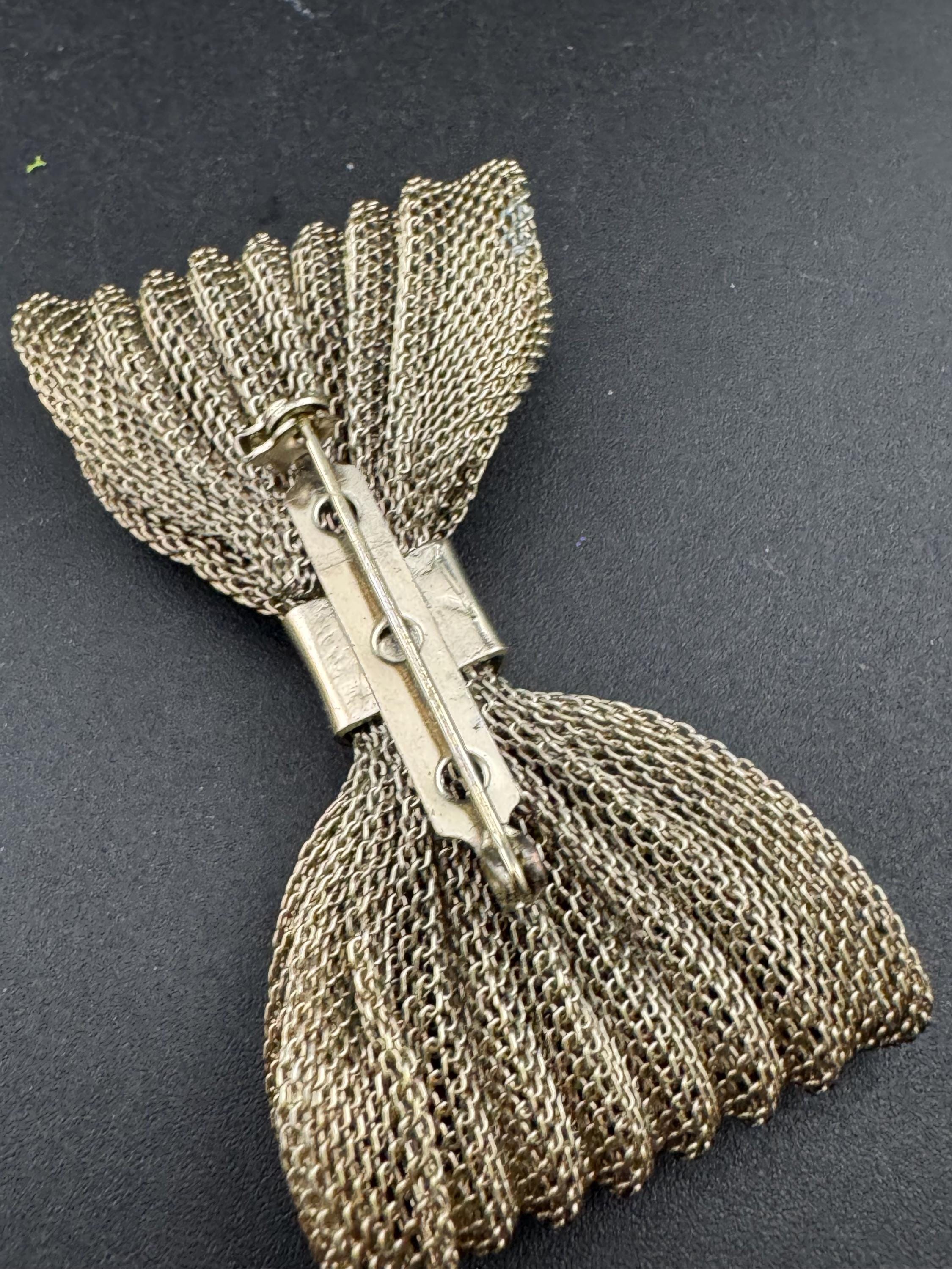 Large vintage AB diamanté mesh bow brooch MCM gold tone 6.5cm 1960s
