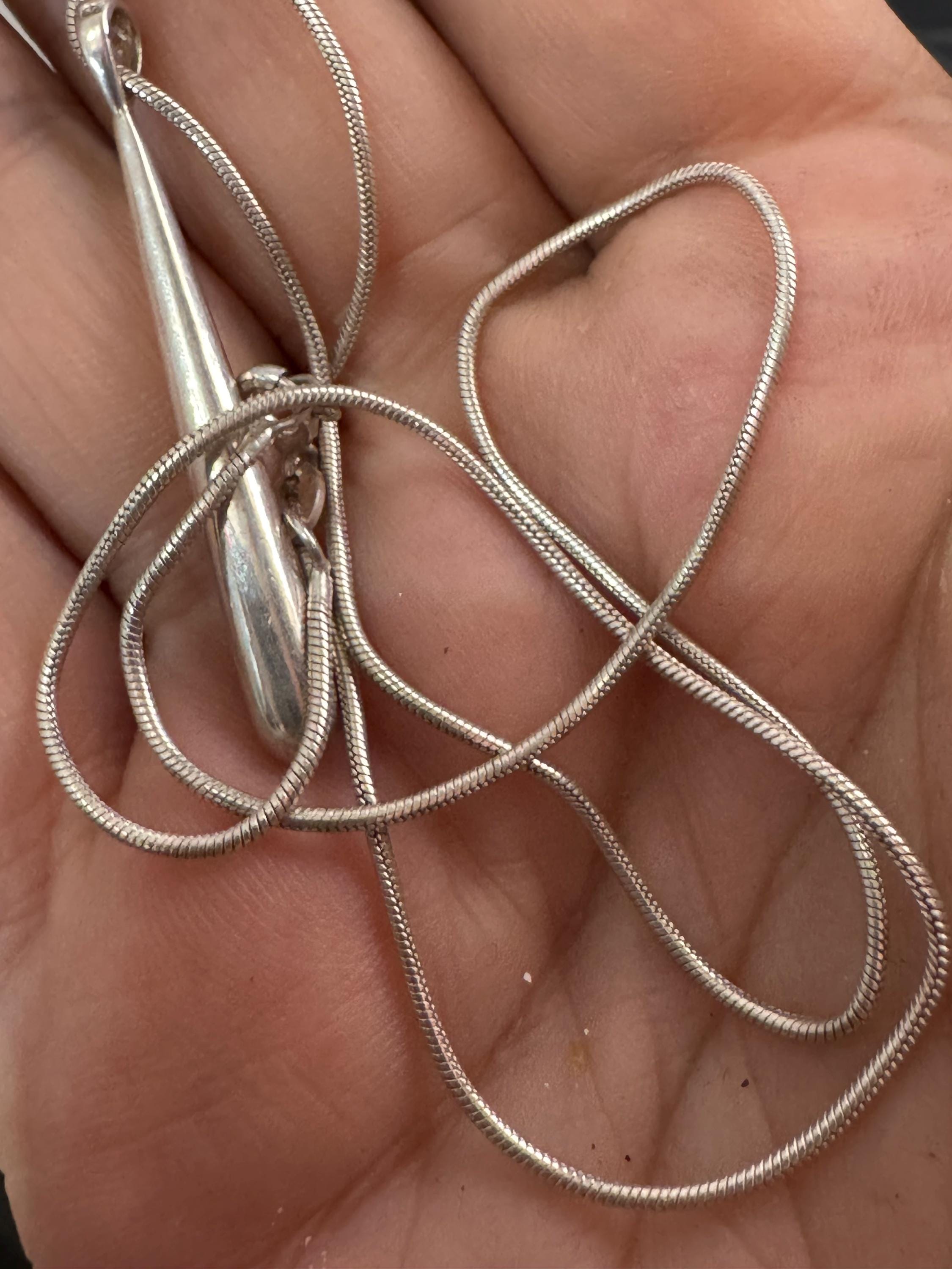 Plain 925 Sterling silver vintage snake chain long drop necklace 42cm 7.4grams