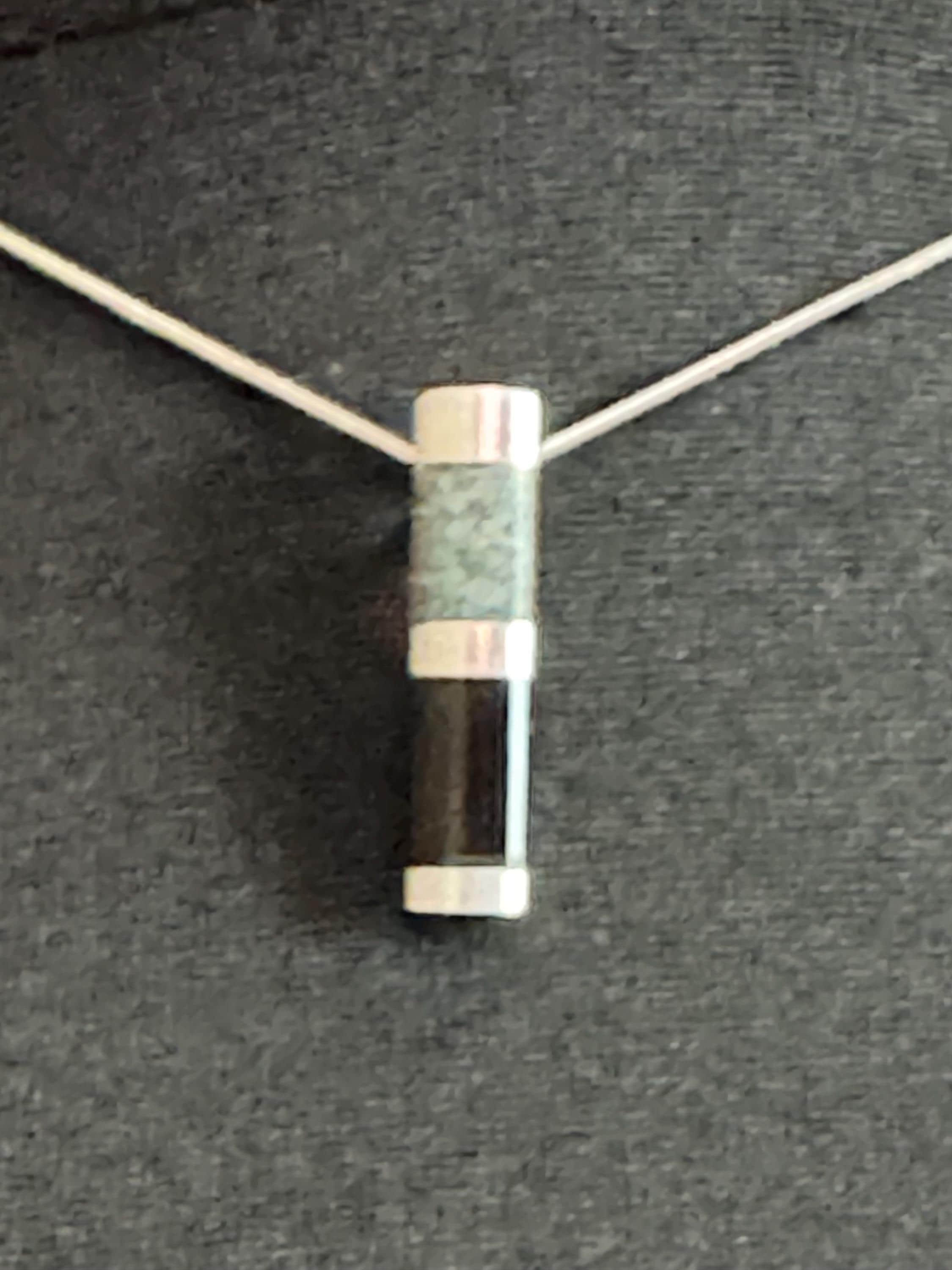 Modernist black and green grey gemstone stamped 925 silver sleek  pendant necklace on a 40cm chain,   maker scs full assay marks