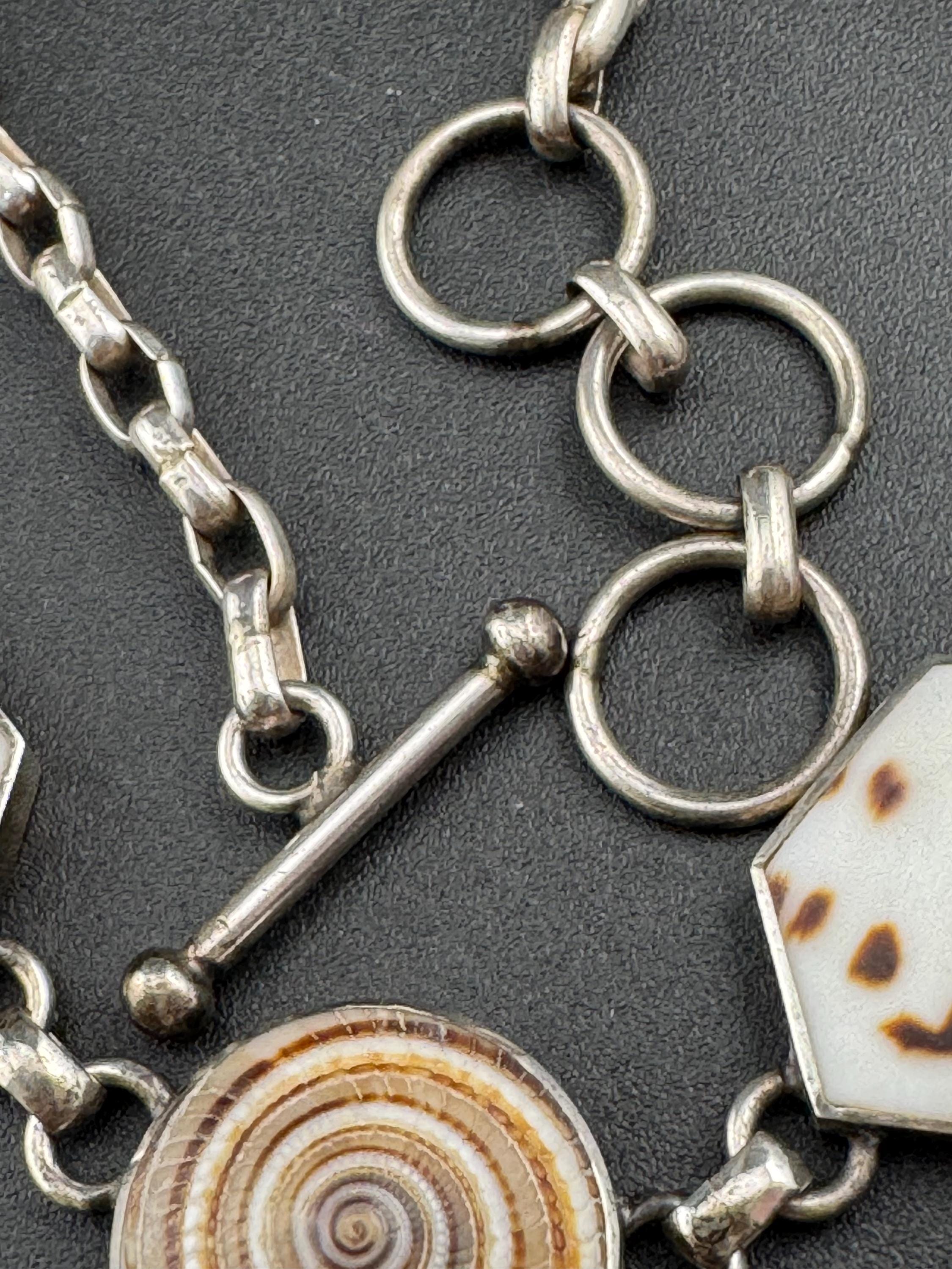 Fabulous 925 Sterling silver natural brown cream seashell bezel drop necklace, 51cm 52.7 grams