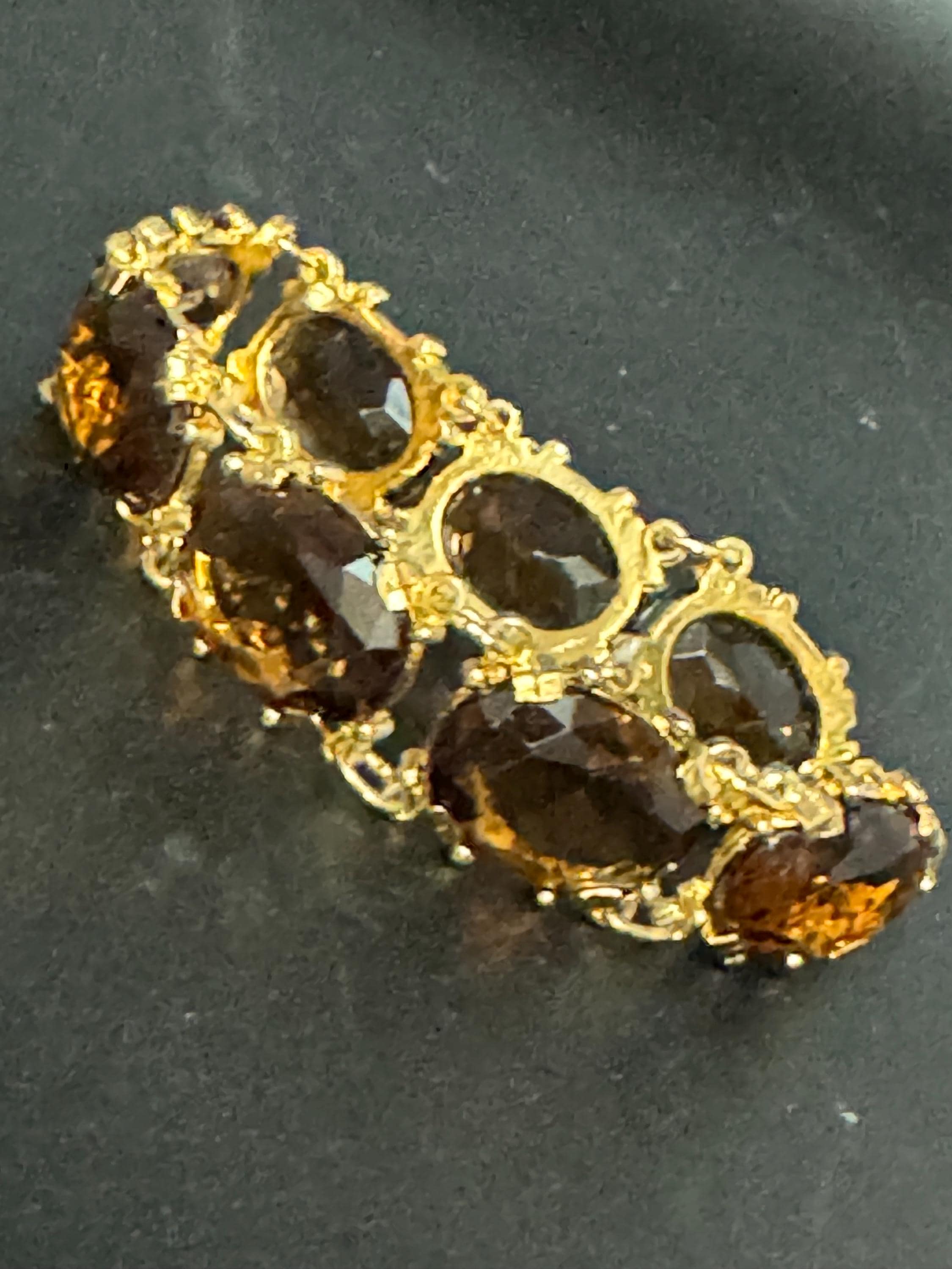 Vintage cocktail bracelet citrine brown cognac glass Glass Cabochon Gold panel link 1960s