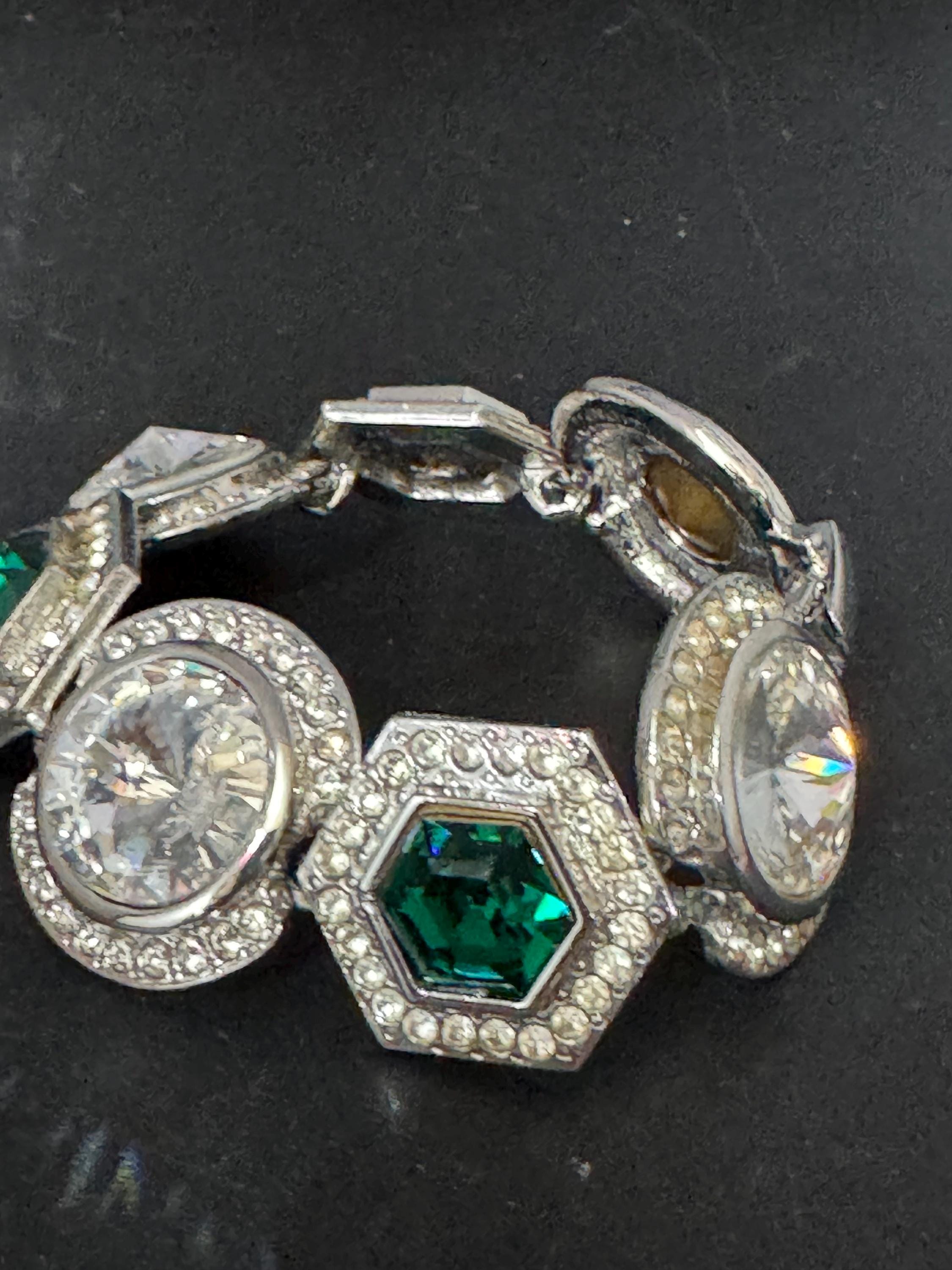 Vintage green and clear Swarovski rivoli Crystal statement Bracelet