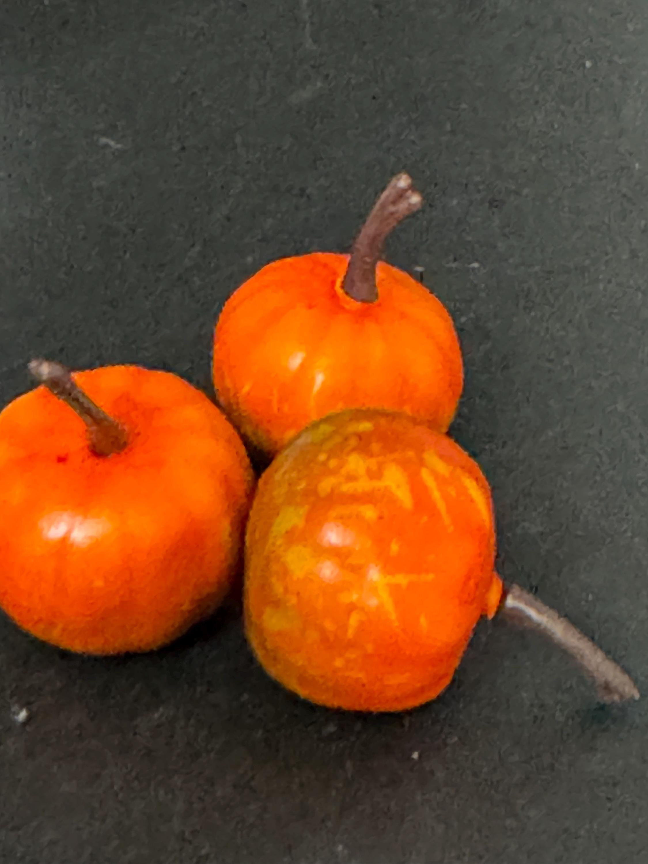 set of 3 miniature ornamental pumpkin cake topper decorations, craft scenery, dollhouse
