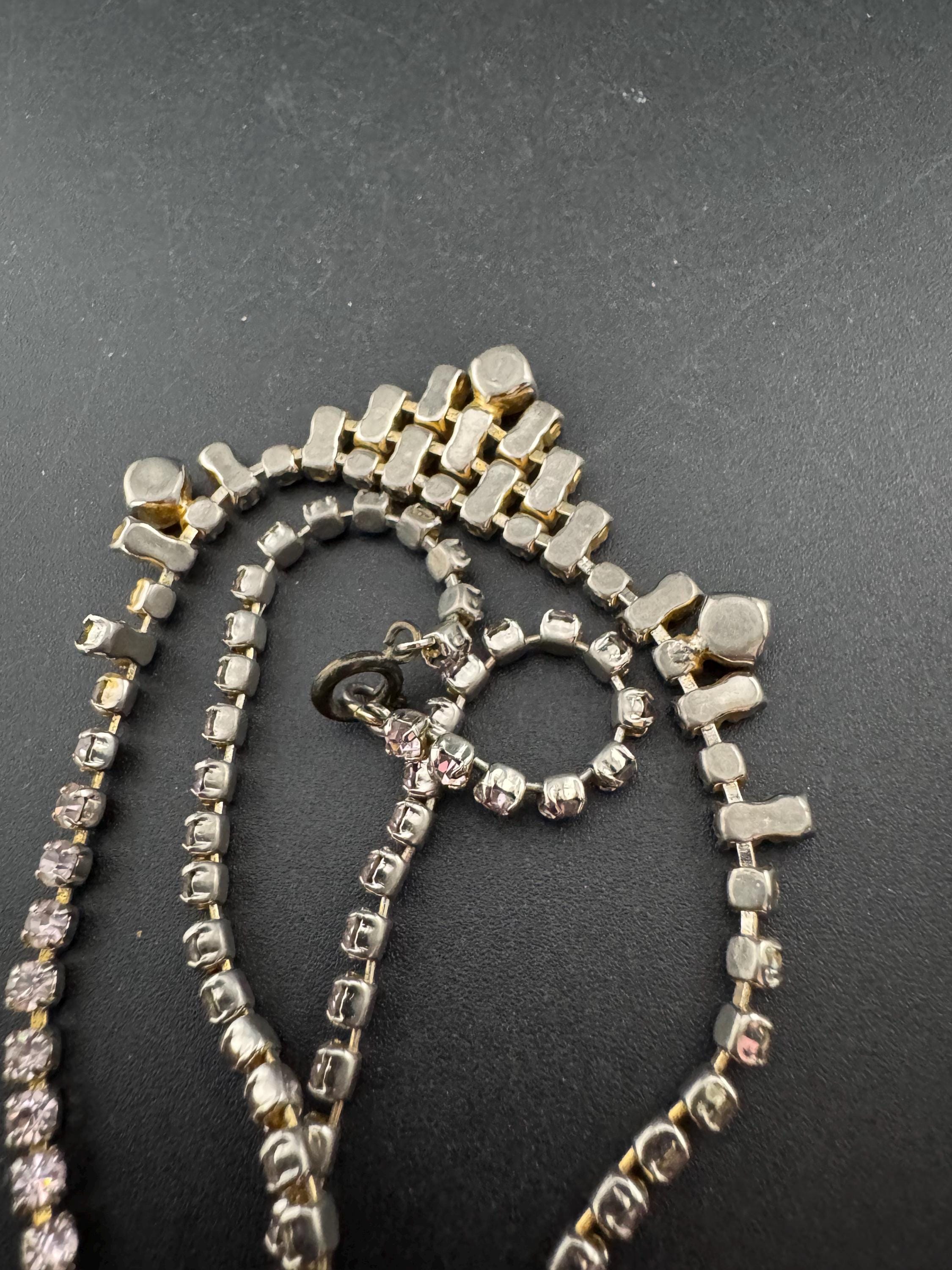 petite fit 39.5cm purple pink diamanté crystal drop necklace, glass rhinestones, vintage