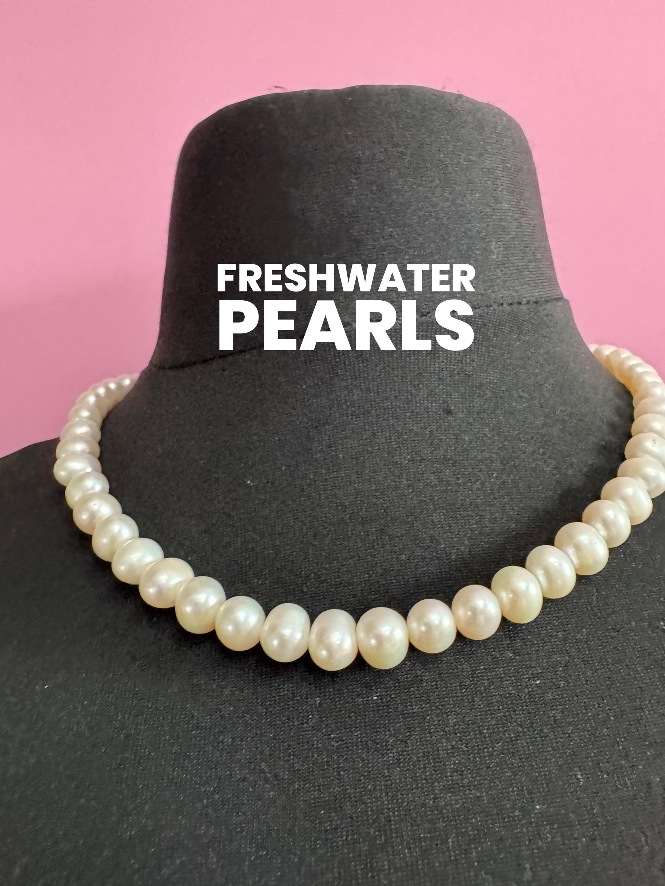 White Natural freshwater pearl beaded collar necklace 51cm