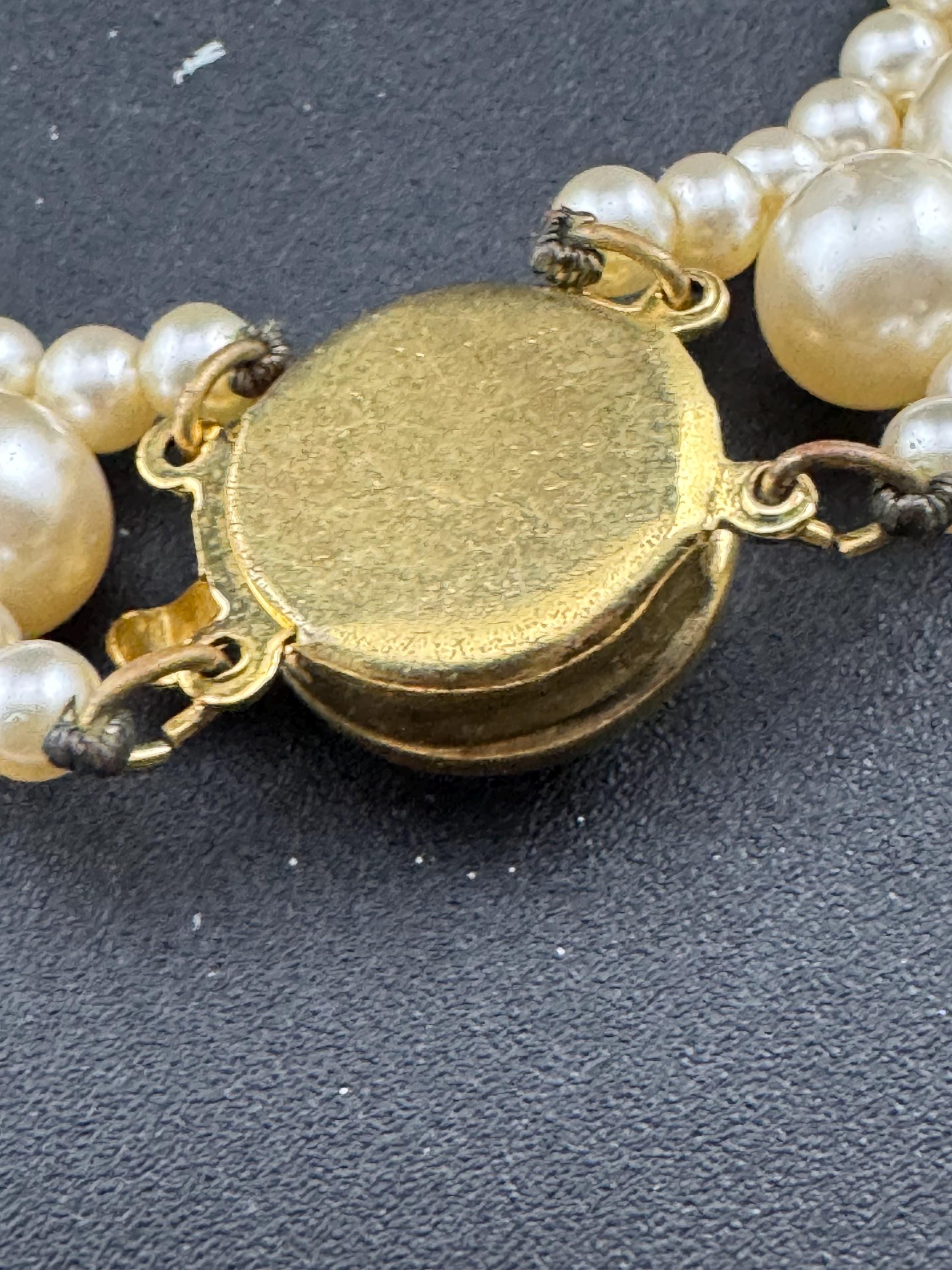 Vintage woven cream glass faux pearl wide choker necklace cabochon clasp 47cm plus stretch