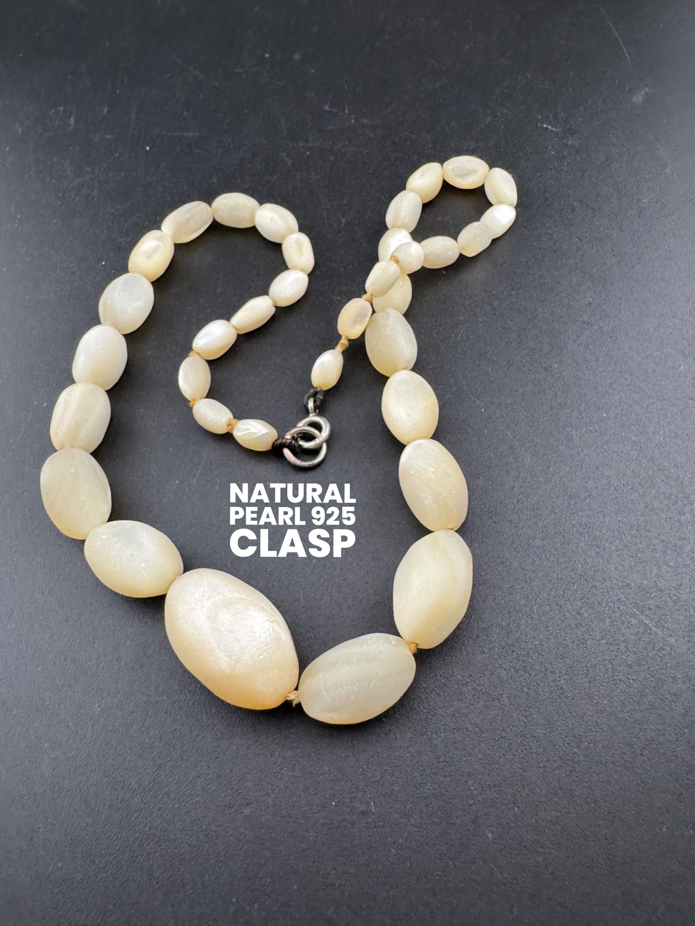 Vintage 925 silver clasp mother of pearl MOP Natural shell small beaded necklace 46cm