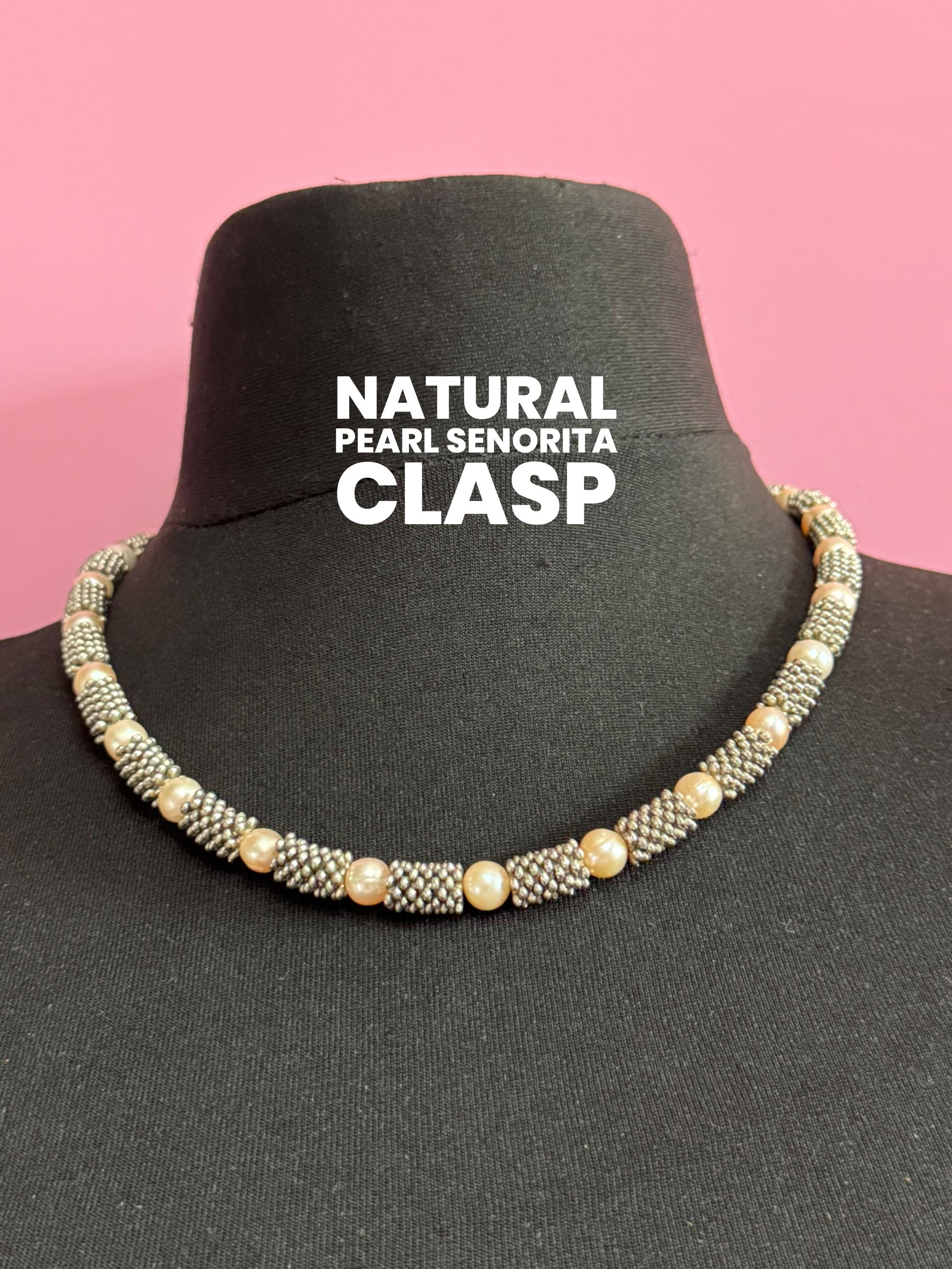 vintage freshwater pearl necklace modernist silver tone beads 52cm 8mm beads, senorita white metal clasp