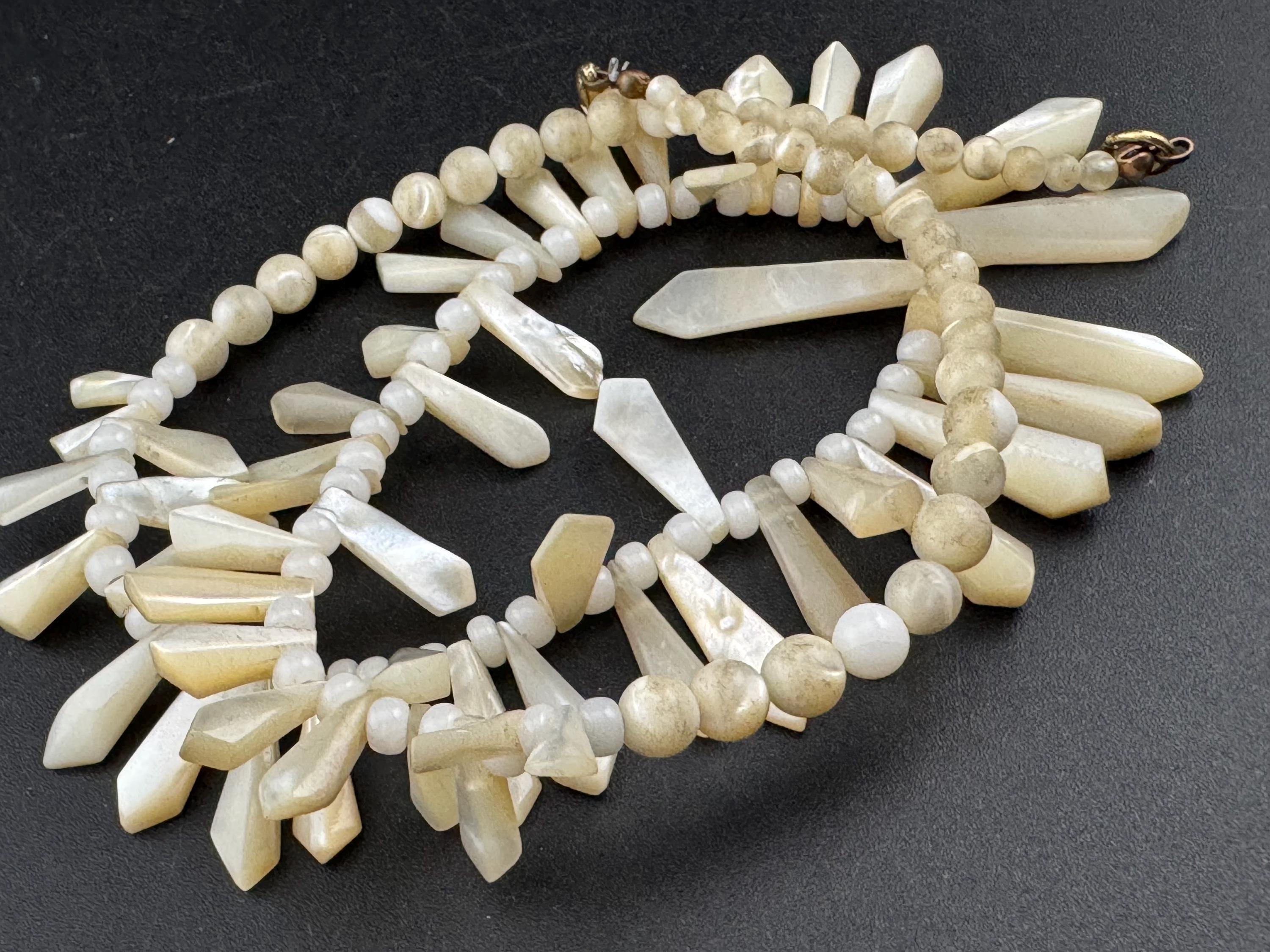 Vintage mother of pearl MOP Natural shell beaded necklace choker 50cm long summer nautical boho festival style