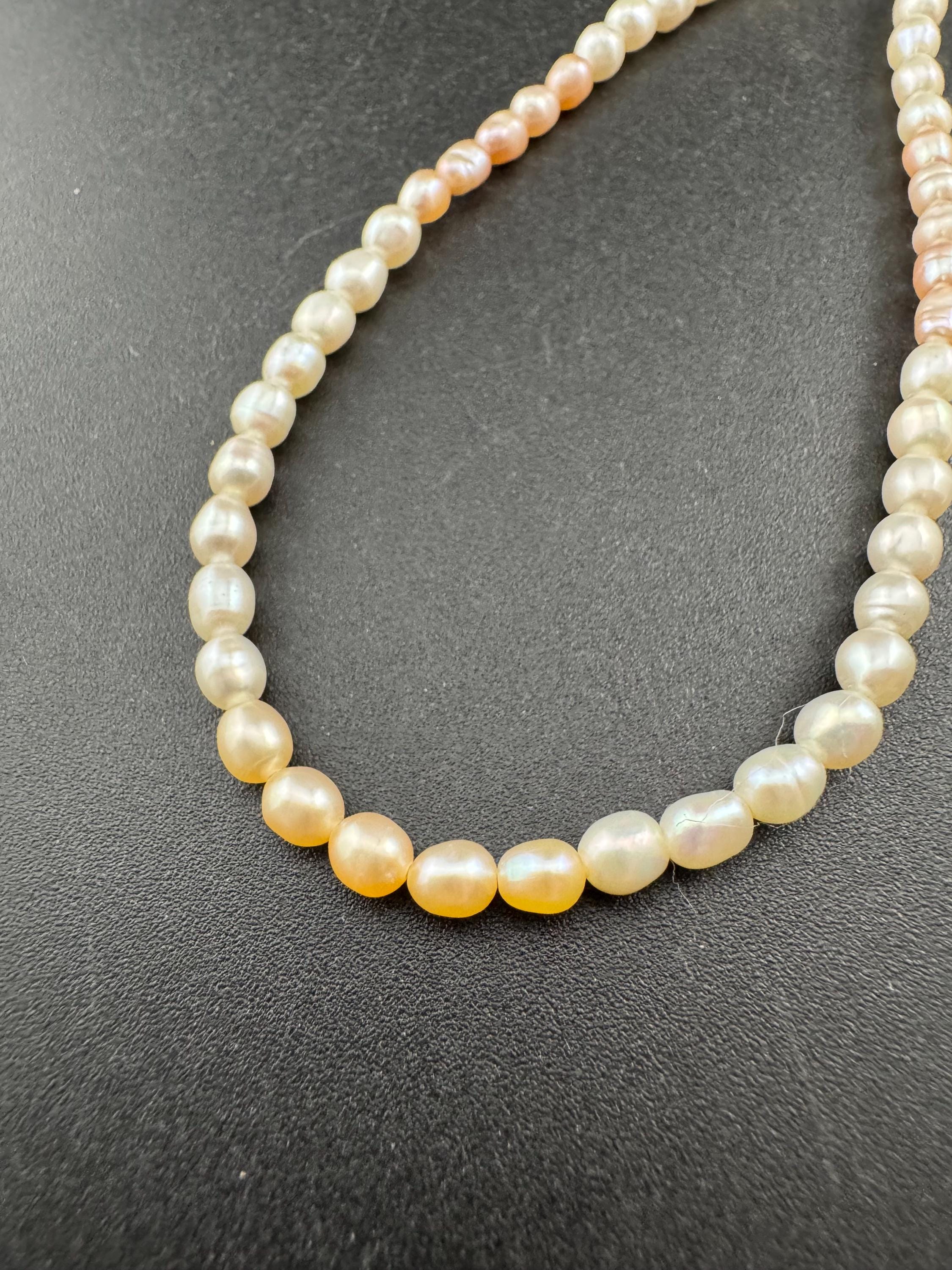 Vintage natural real seed Pearl two tone pink cream beaded necklace with spring ring clasp 43cm