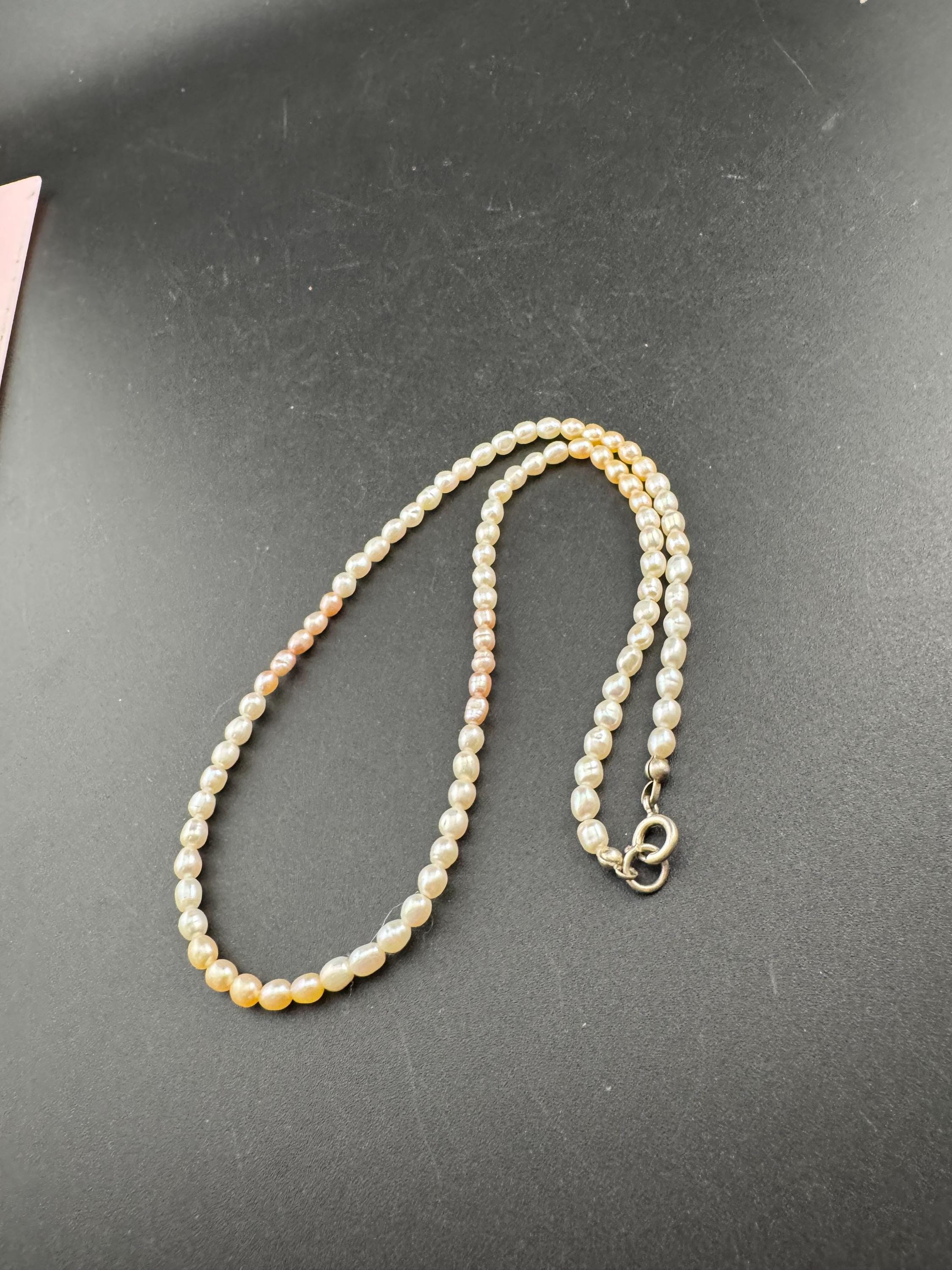 Vintage natural real seed Pearl two tone pink cream beaded necklace with spring ring clasp 43cm