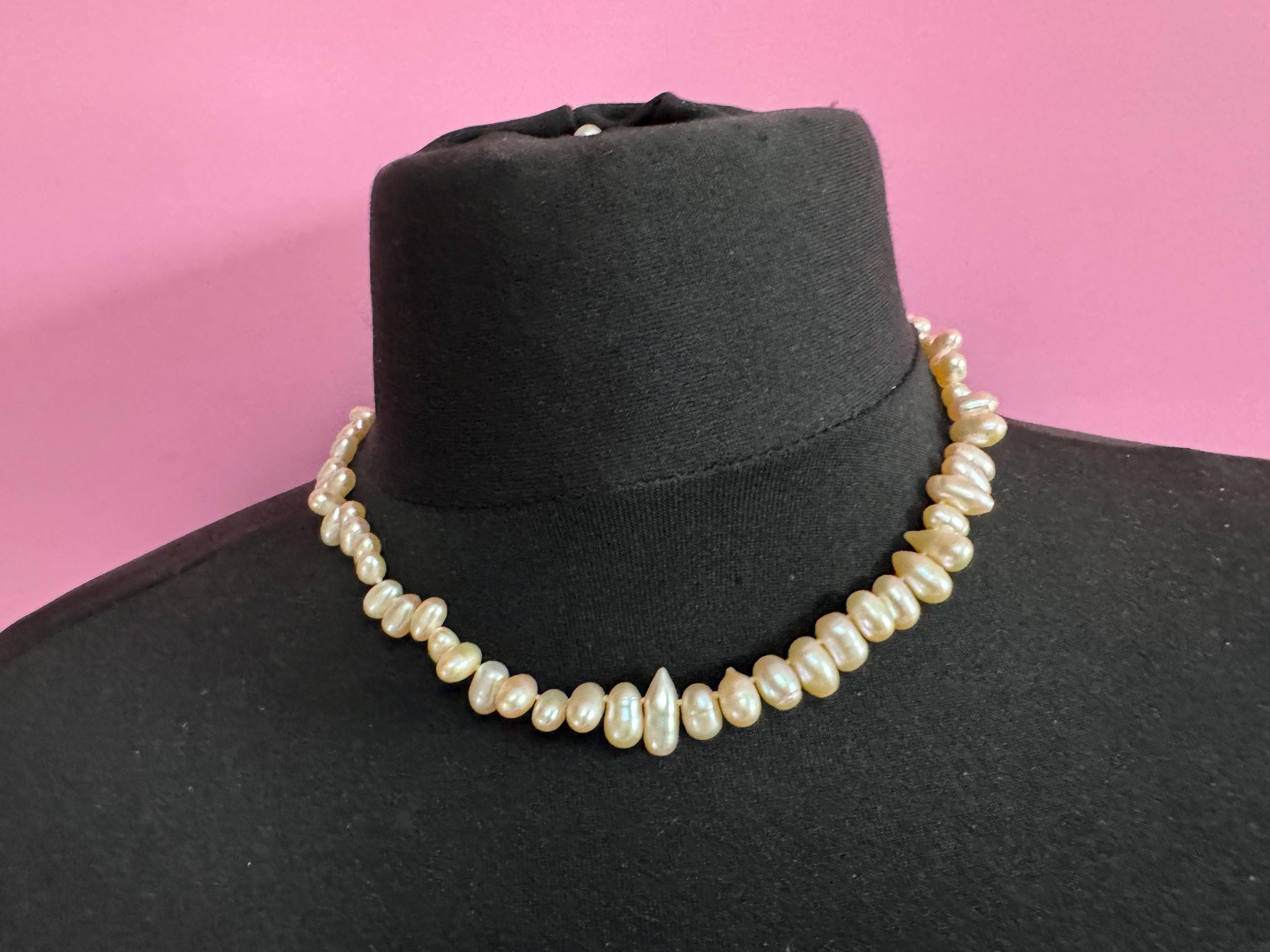Vintage White cream Natural freshwater pearl beaded collar necklace 45cm