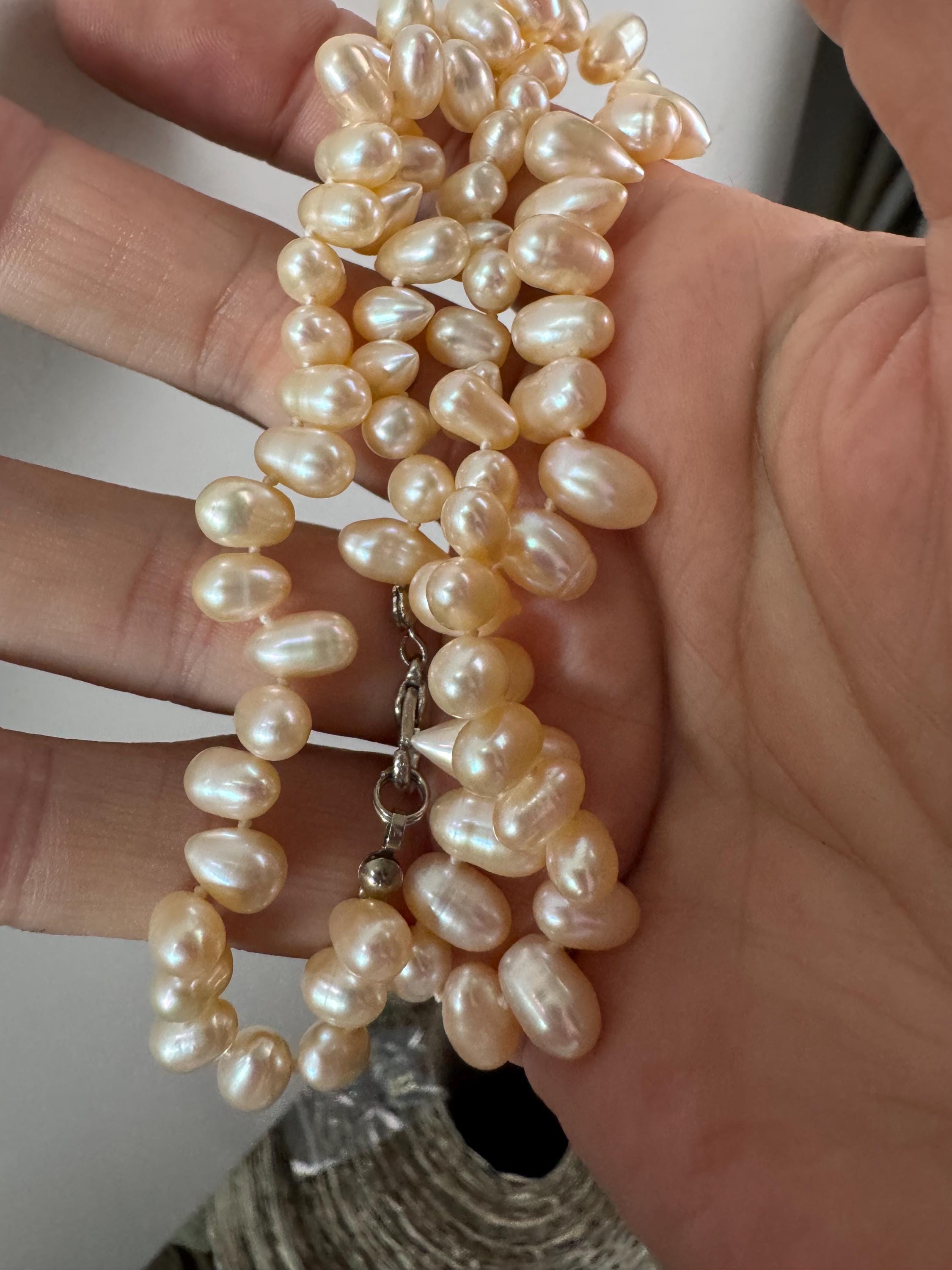 Vintage White cream Natural freshwater pearl beaded collar necklace 45cm