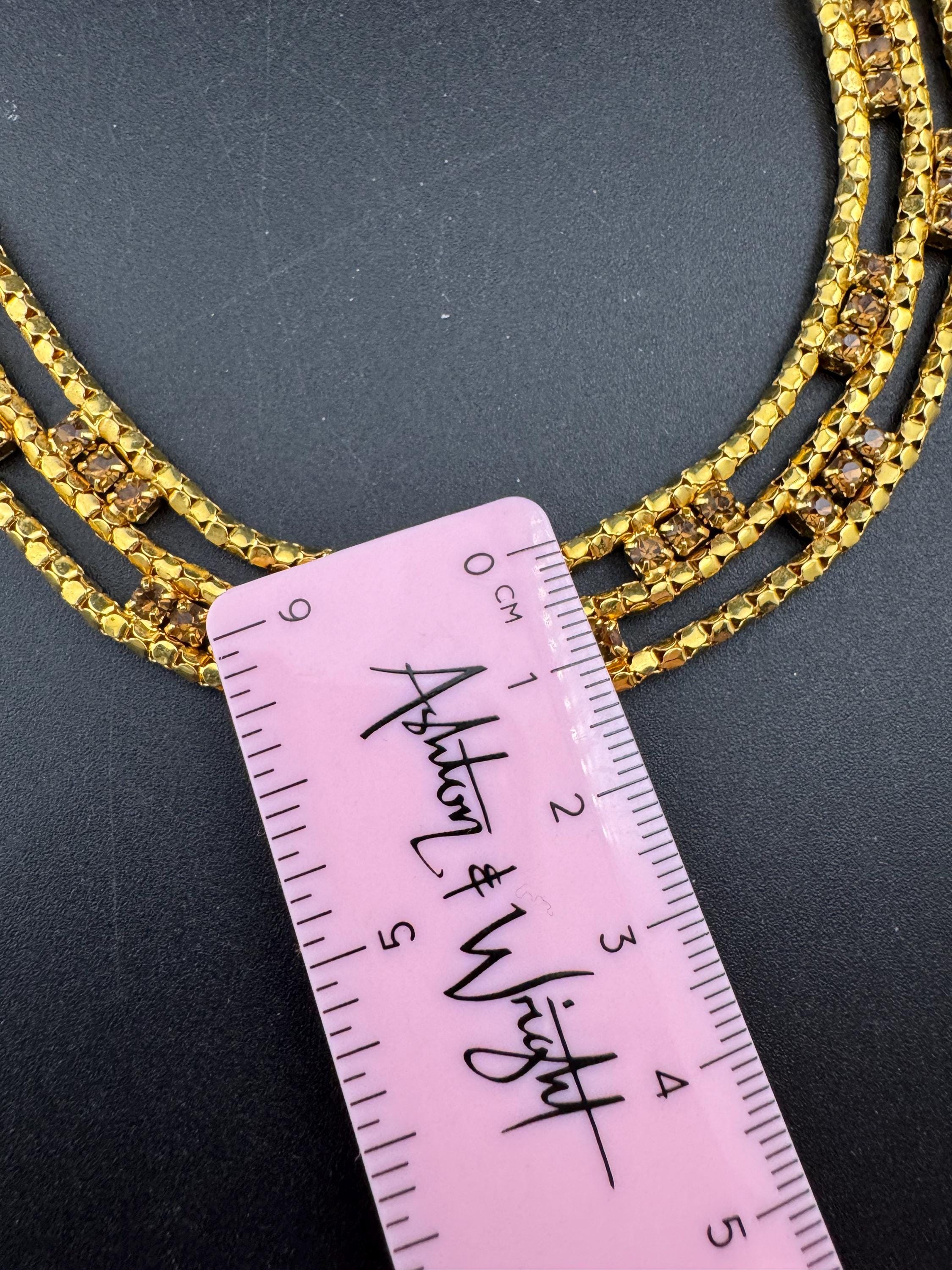 Brown cognac glass diamanté wide mesh choker necklace Vintage penino