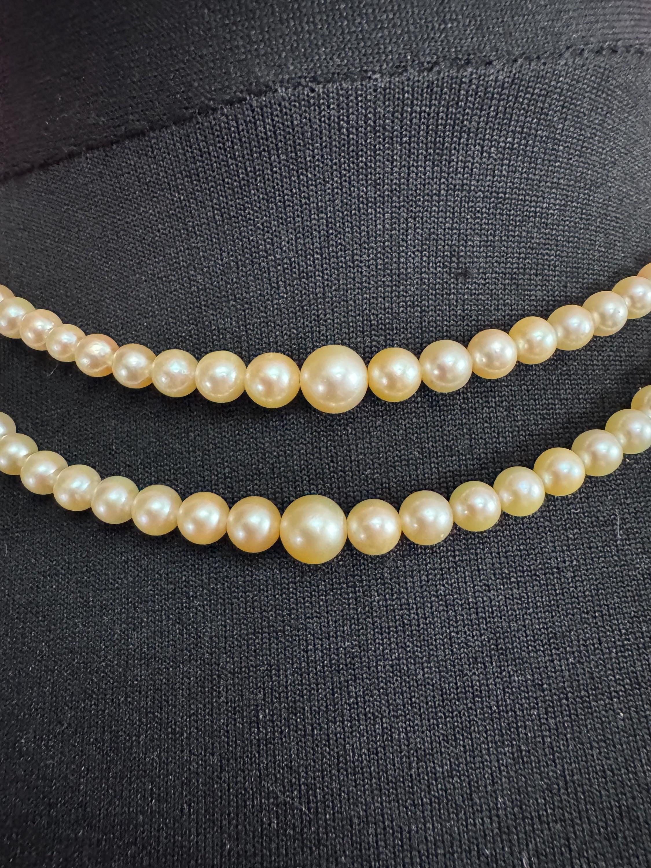 vintage 2 row cream glass pearl necklace with ornate 925 sterling silver clasp 43cm